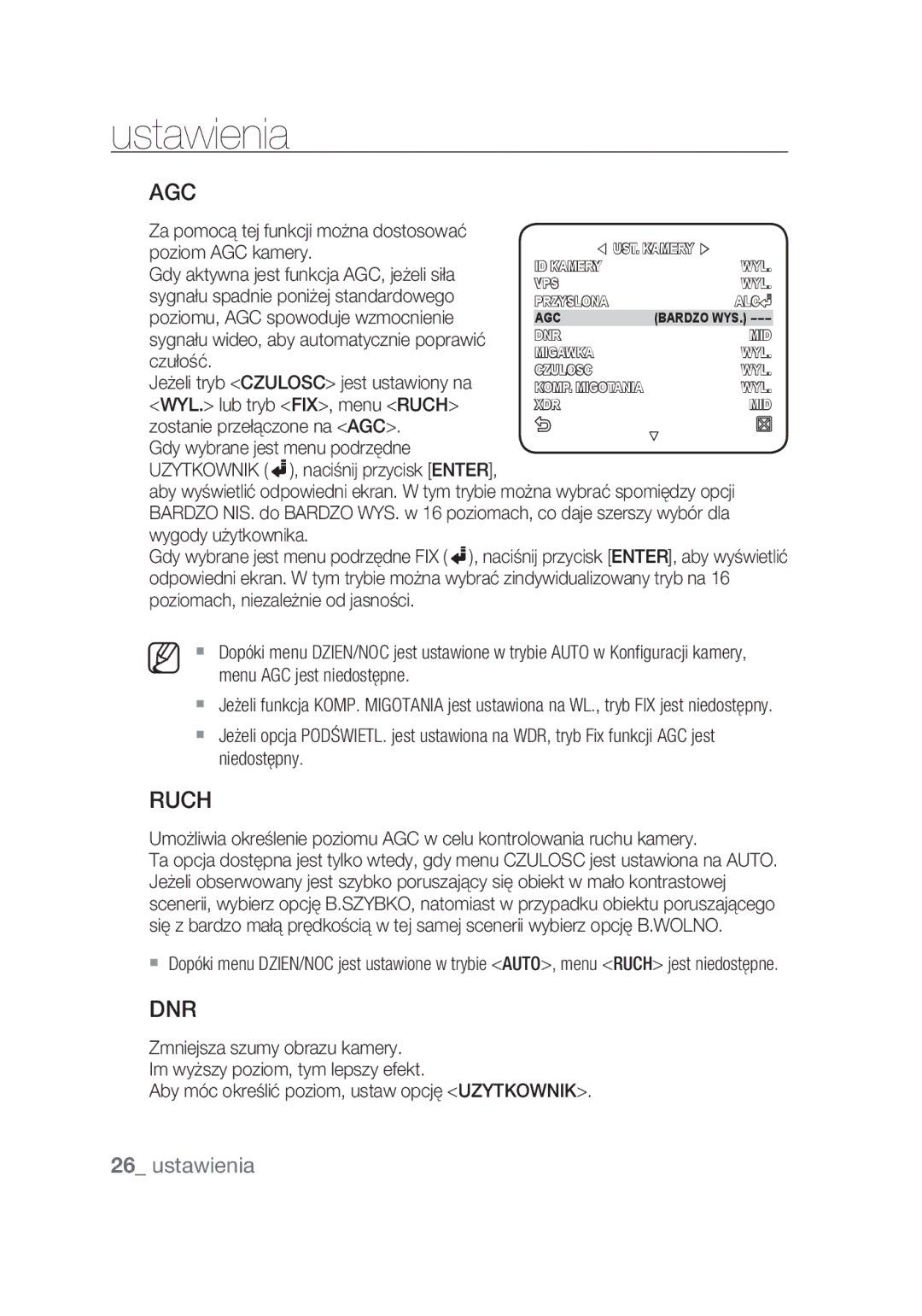 Samsung SCC-C7439P manual Ruch 