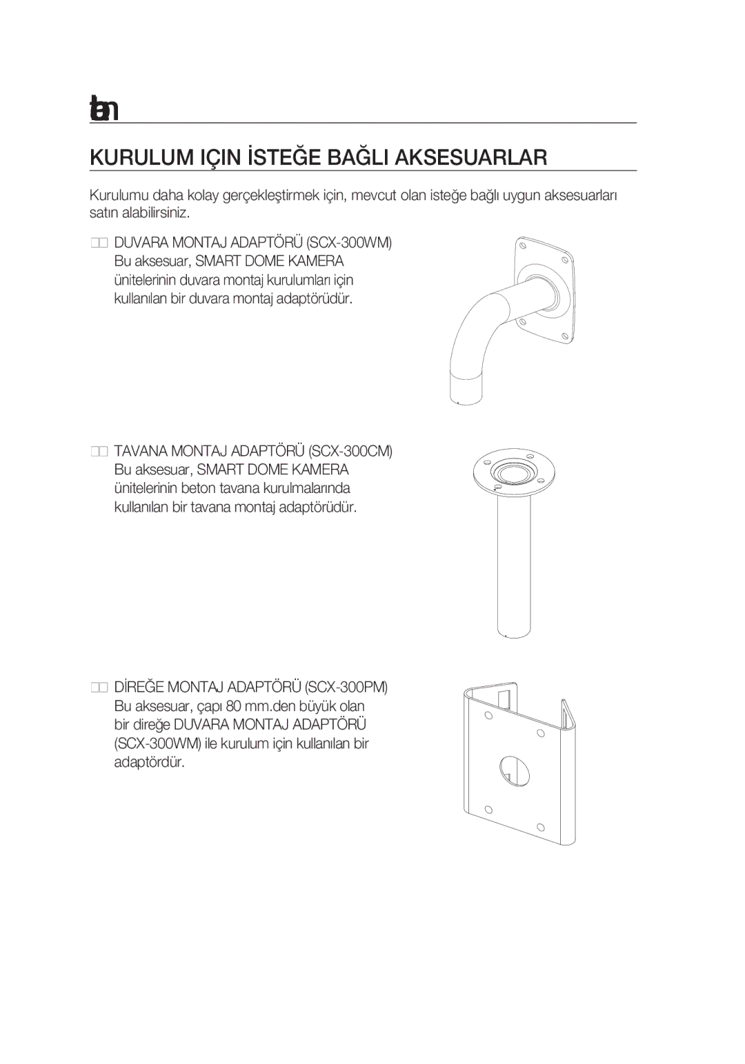 Samsung SCC-C7439P manual Kurulum ve bağlantı, Kurulum için İsteğe Bağlı Aksesuarlar,  kurulum ve bağlantı 