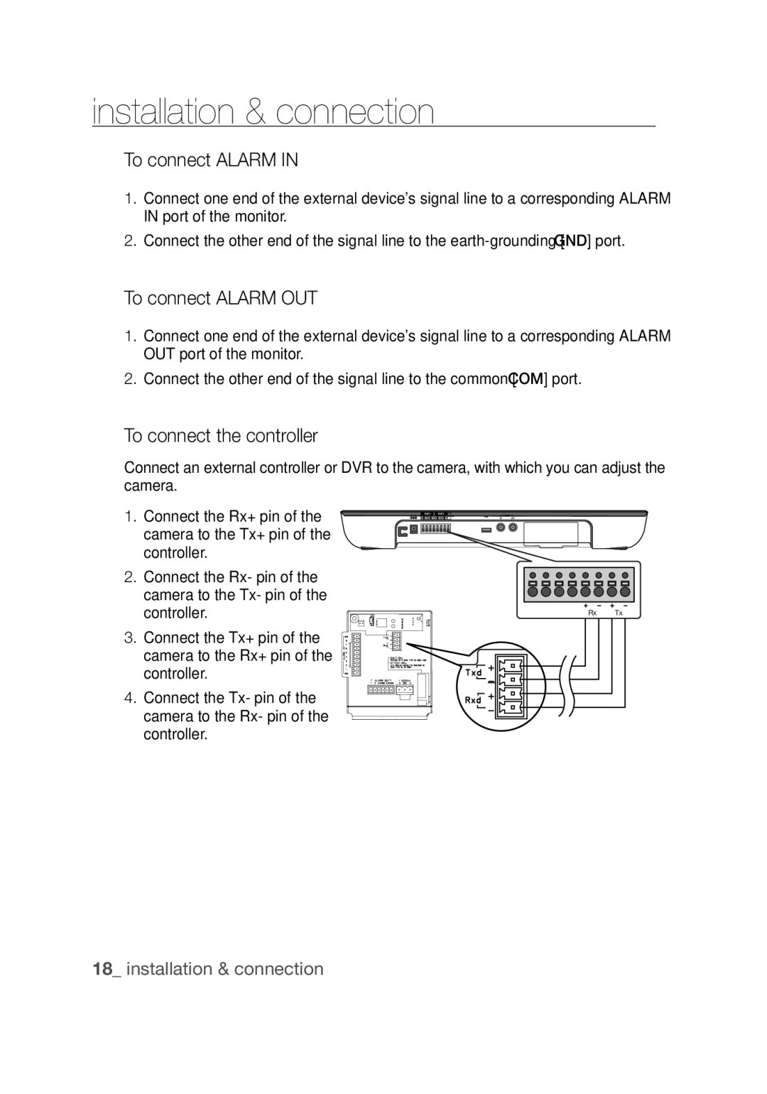 Samsung SCC-C7439P manual To connect Alarm OUT, To connect the controller 