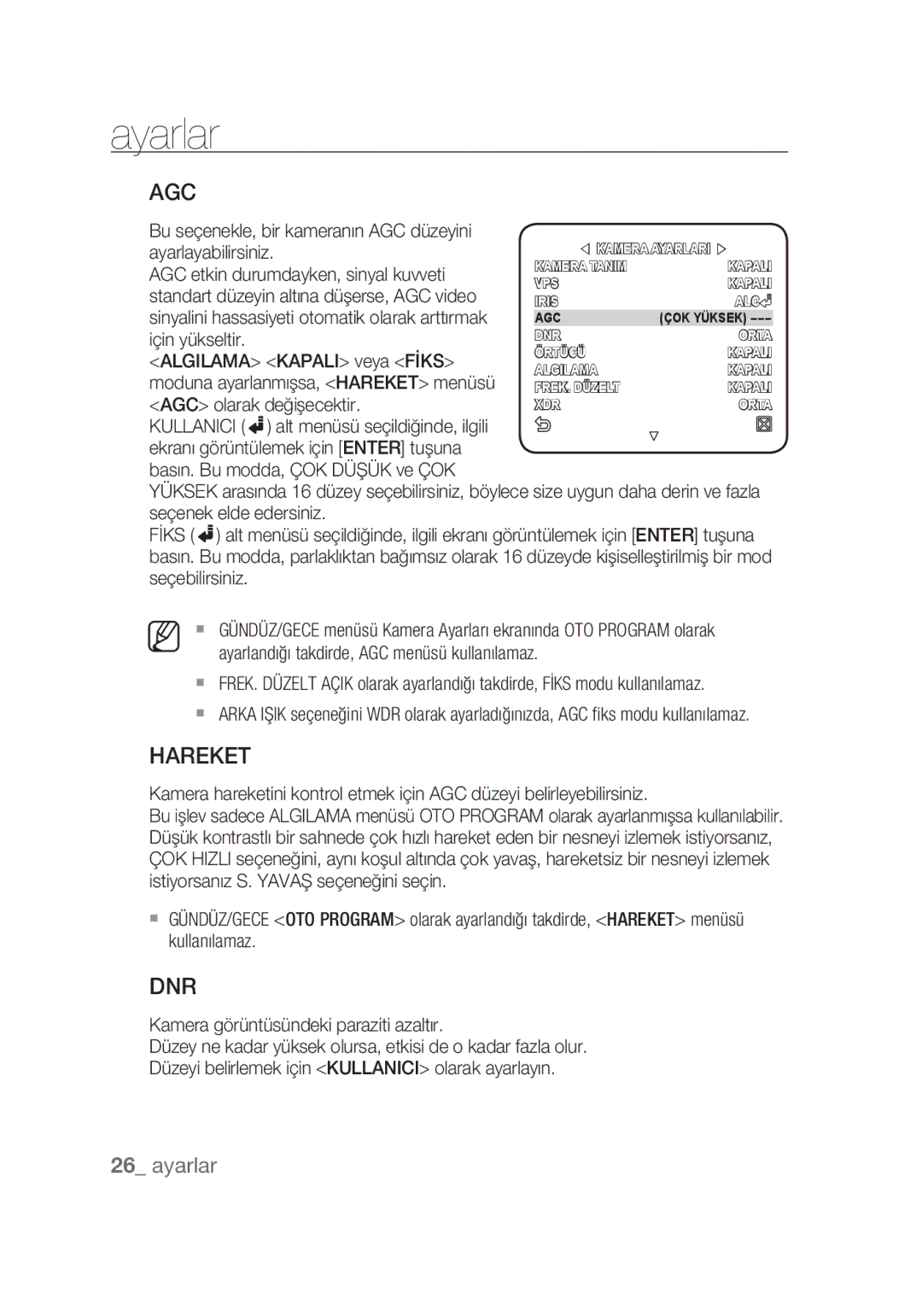 Samsung SCC-C7439P manual Hareket 