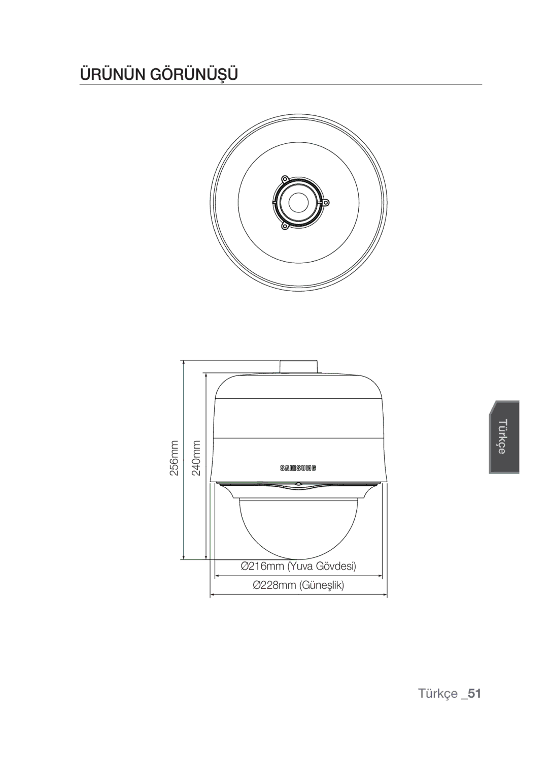 Samsung SCC-C7439P manual Ürünün Görünüşü, 256mm 240mm 