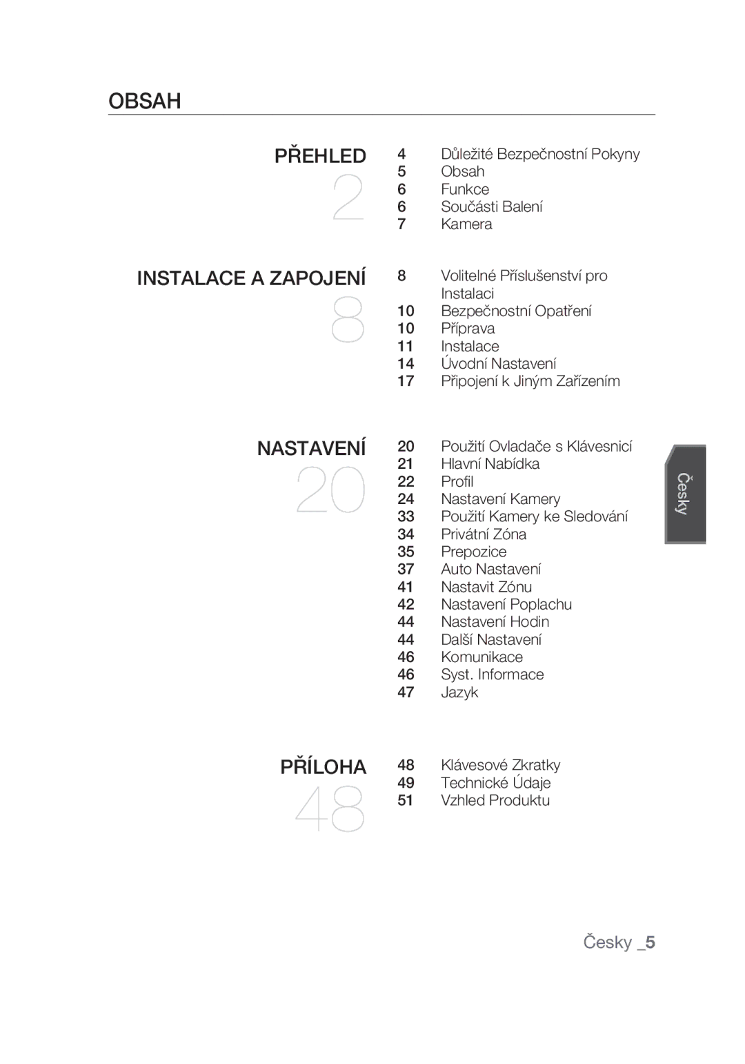 Samsung SCC-C7439P manual Obsah, Technické Údaje, Vzhled Produktu 