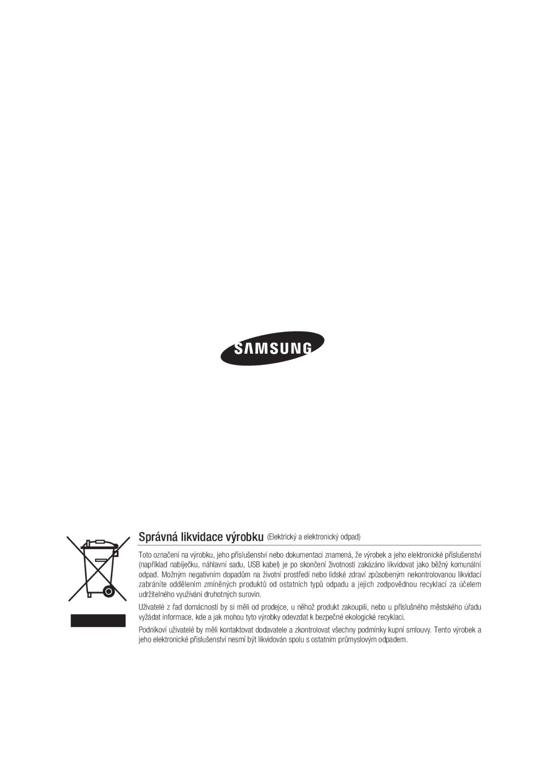 Samsung SCC-C7439P manual Správná likvidace výrobku Elektrický a elektronický odpad 