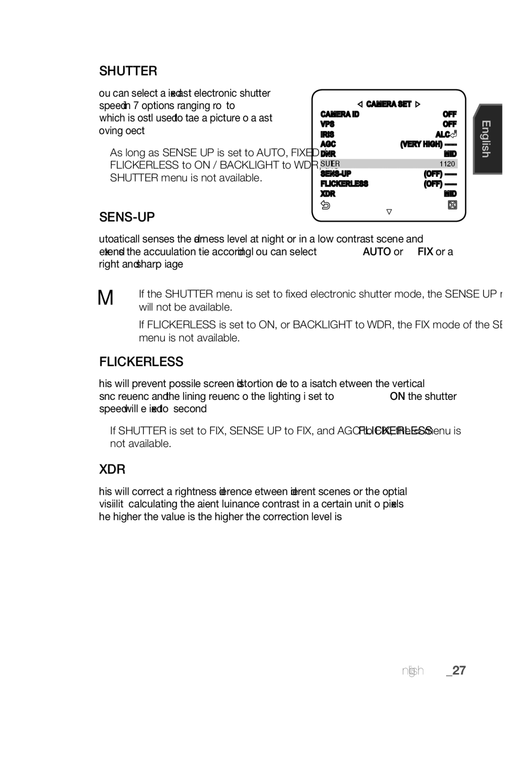 Samsung SCC-C7439P manual Shutter, Sens-Up, Flickerless, Xdr 