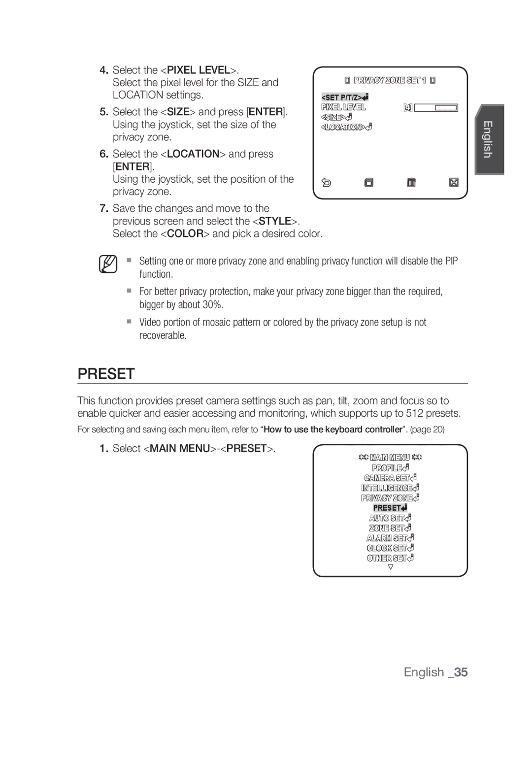 Samsung SCC-C7439P manual Preset 