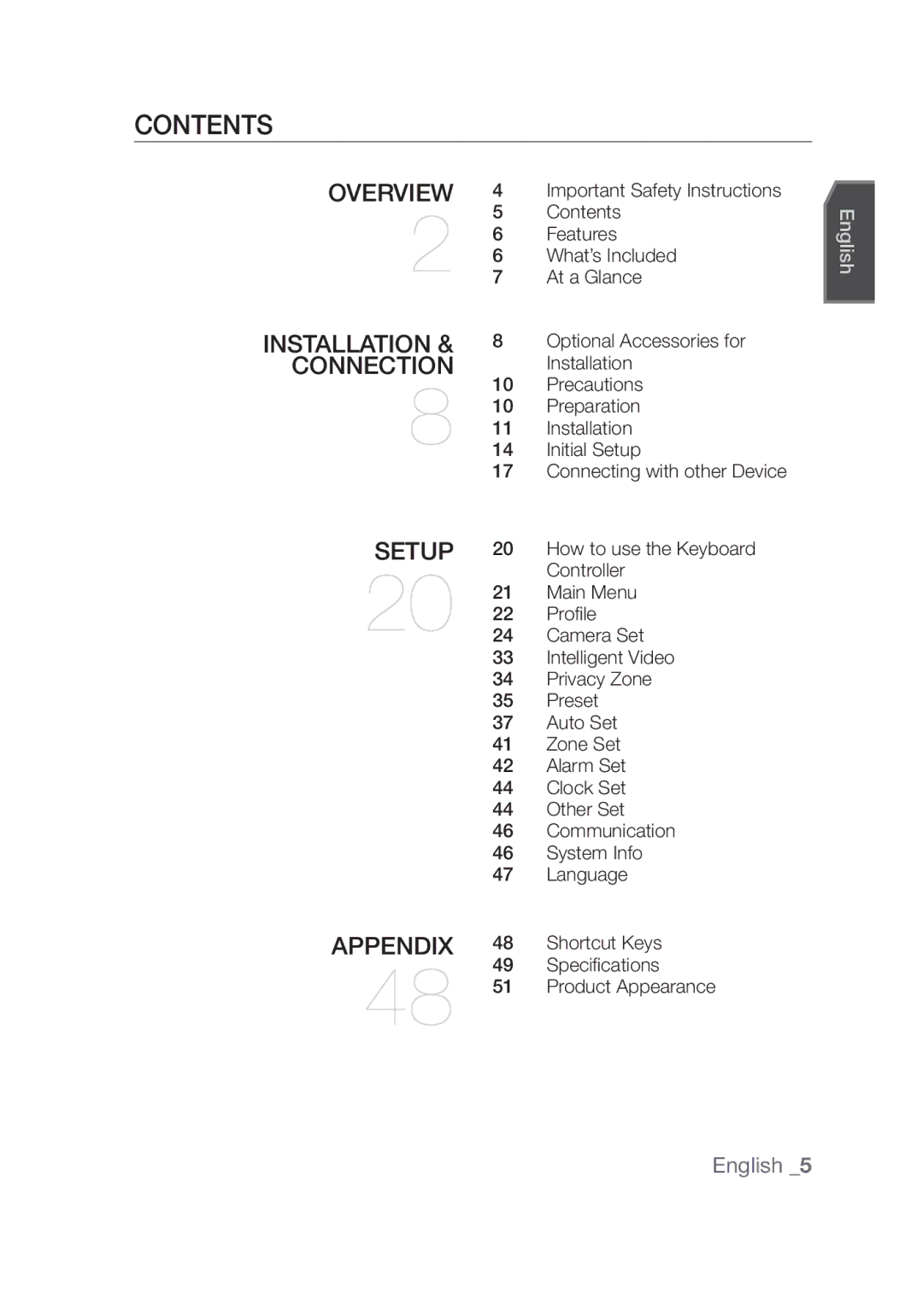 Samsung SCC-C7439P manual Contents 