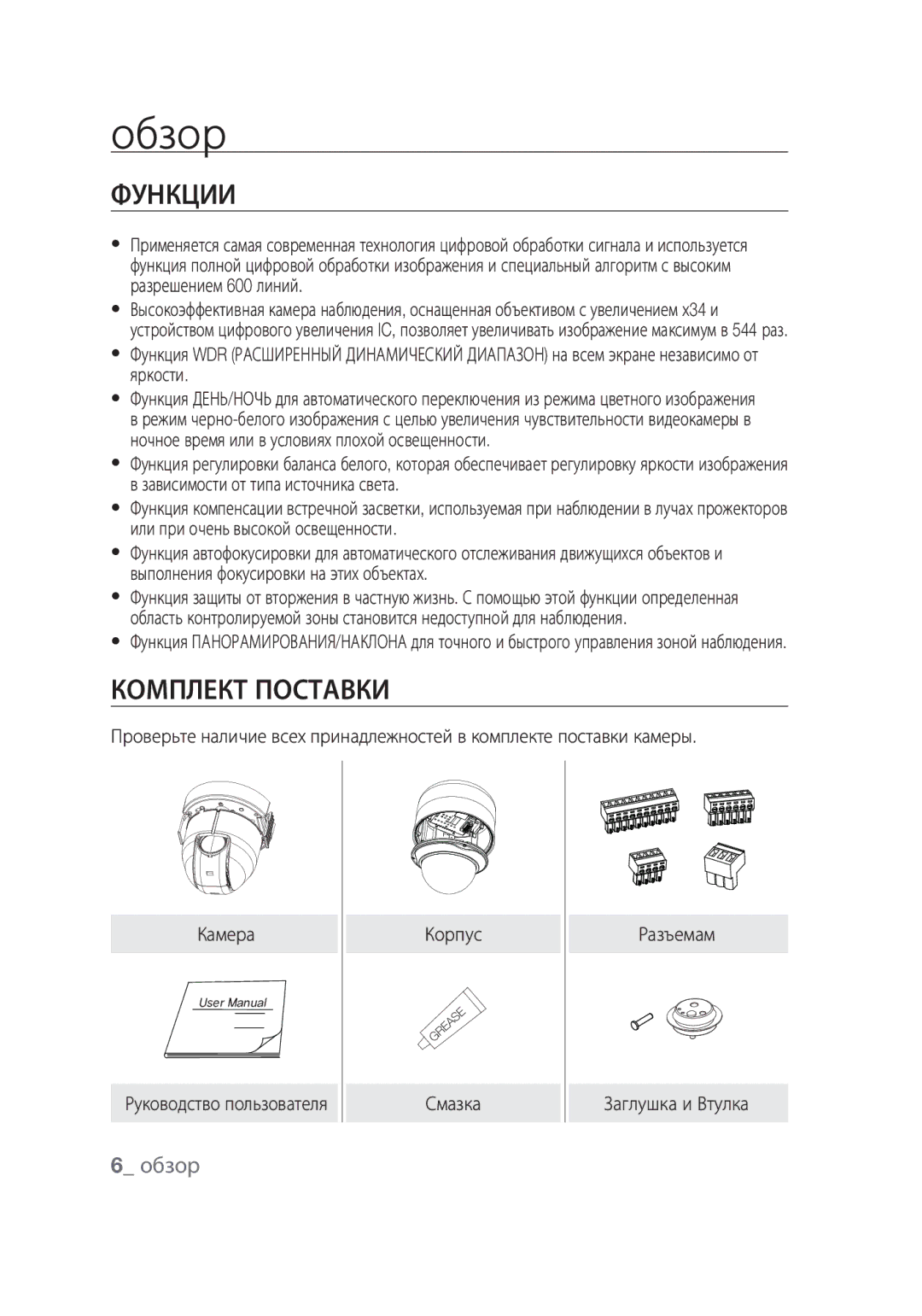 Samsung SCC-C7439P manual Функции, Комплект поставки 