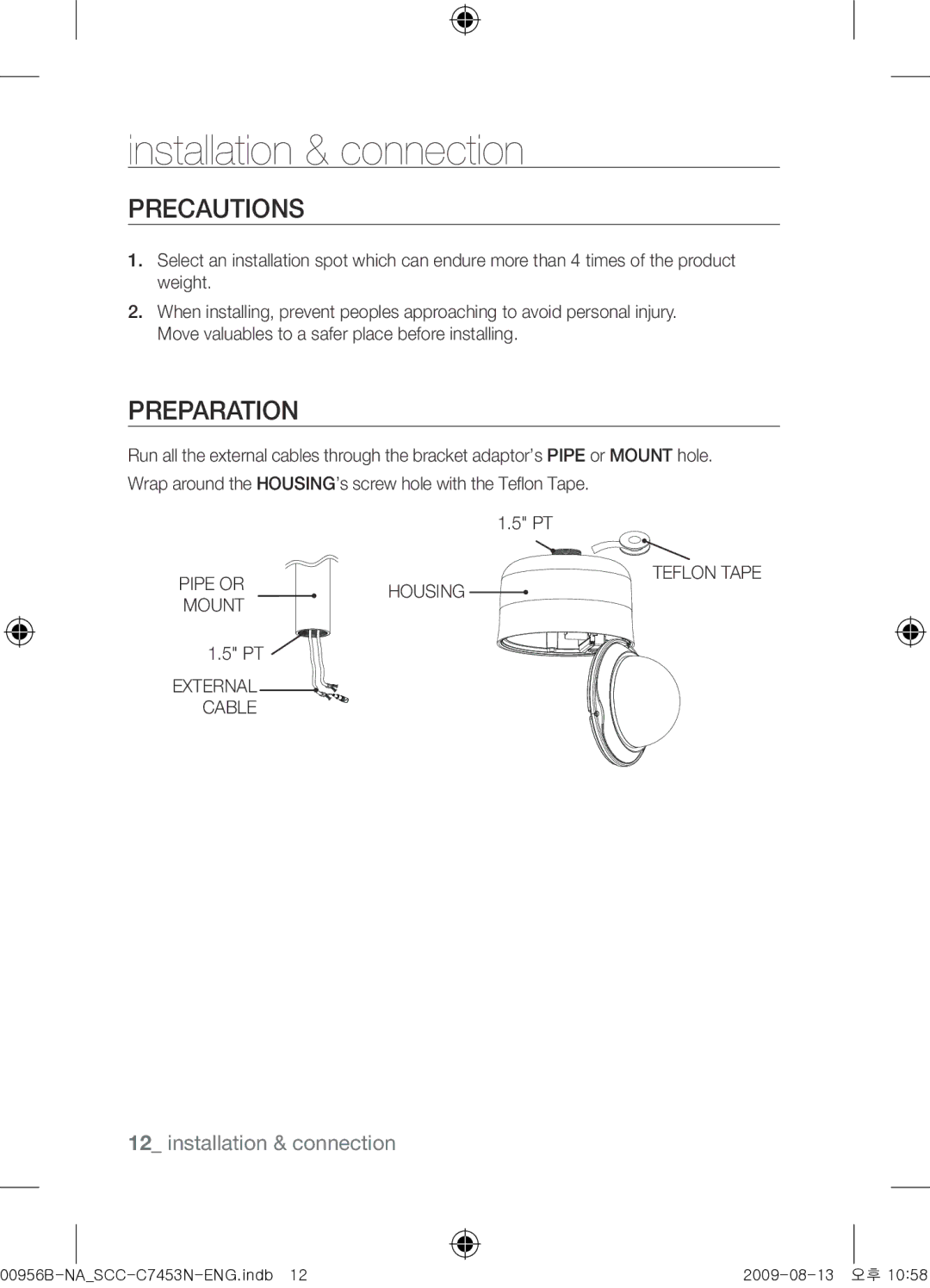 Samsung SCC-C7453N user manual Precautions, Preparation, Housing, Cable 