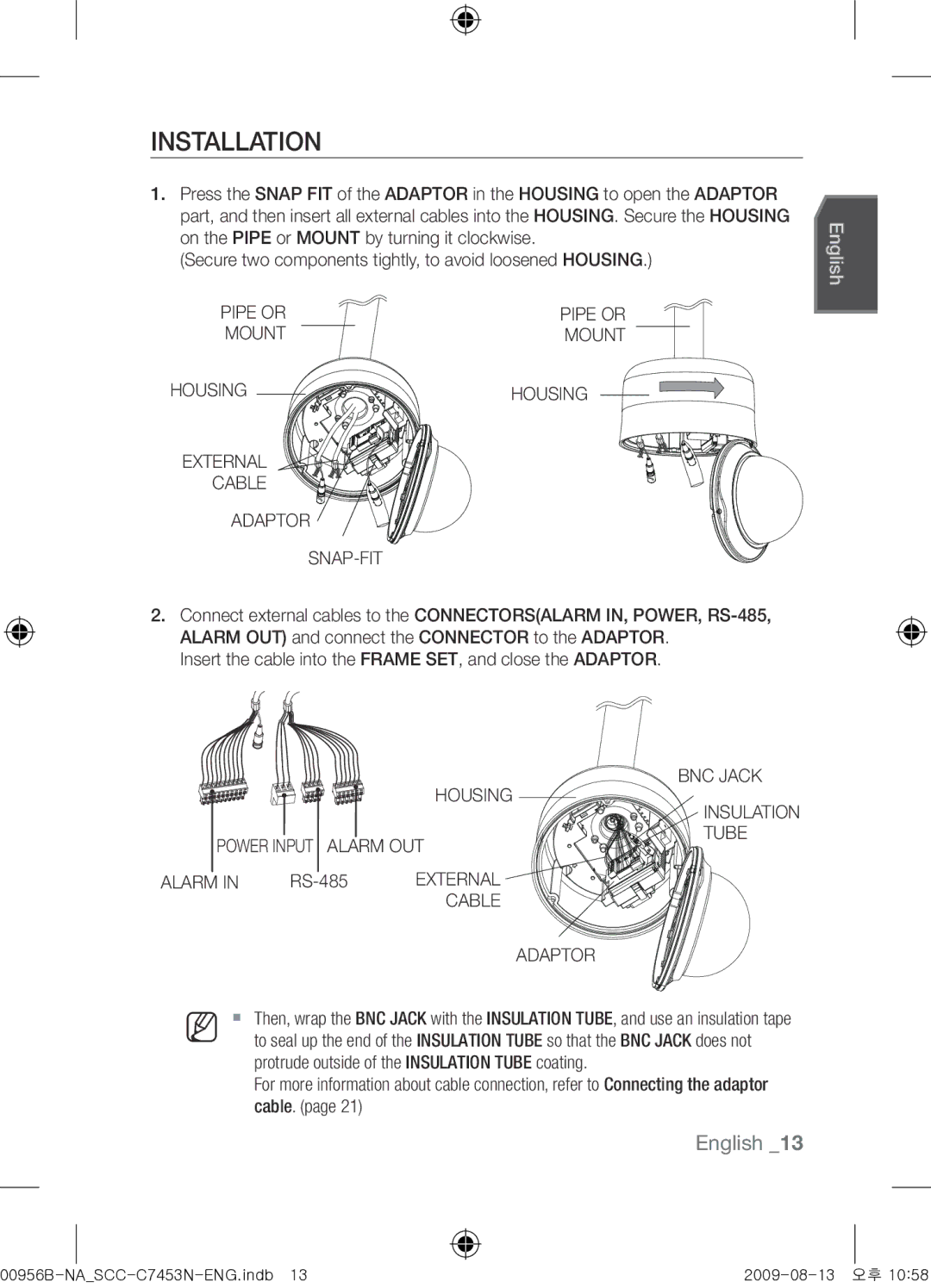 Samsung SCC-C7453N user manual Installation 