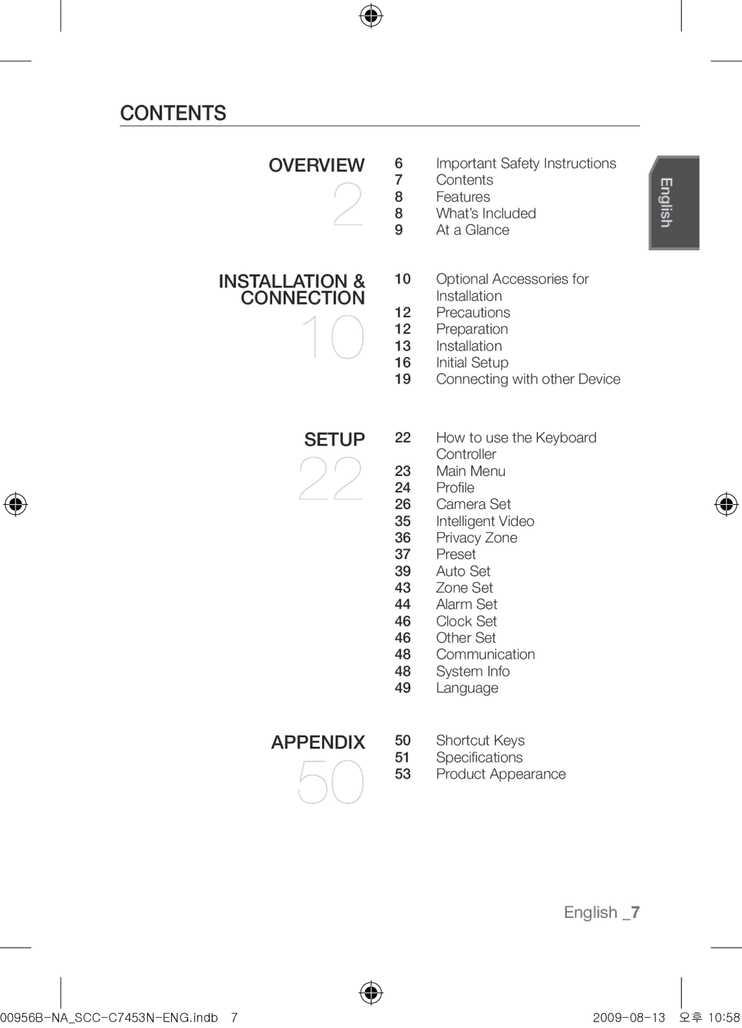 Samsung SCC-C7453N user manual Contents 