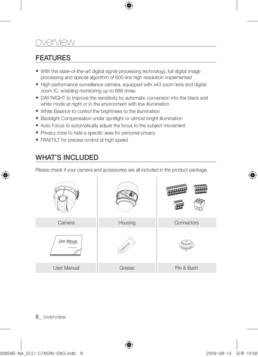 Samsung SCC-C7453N user manual Features, What’s Included 