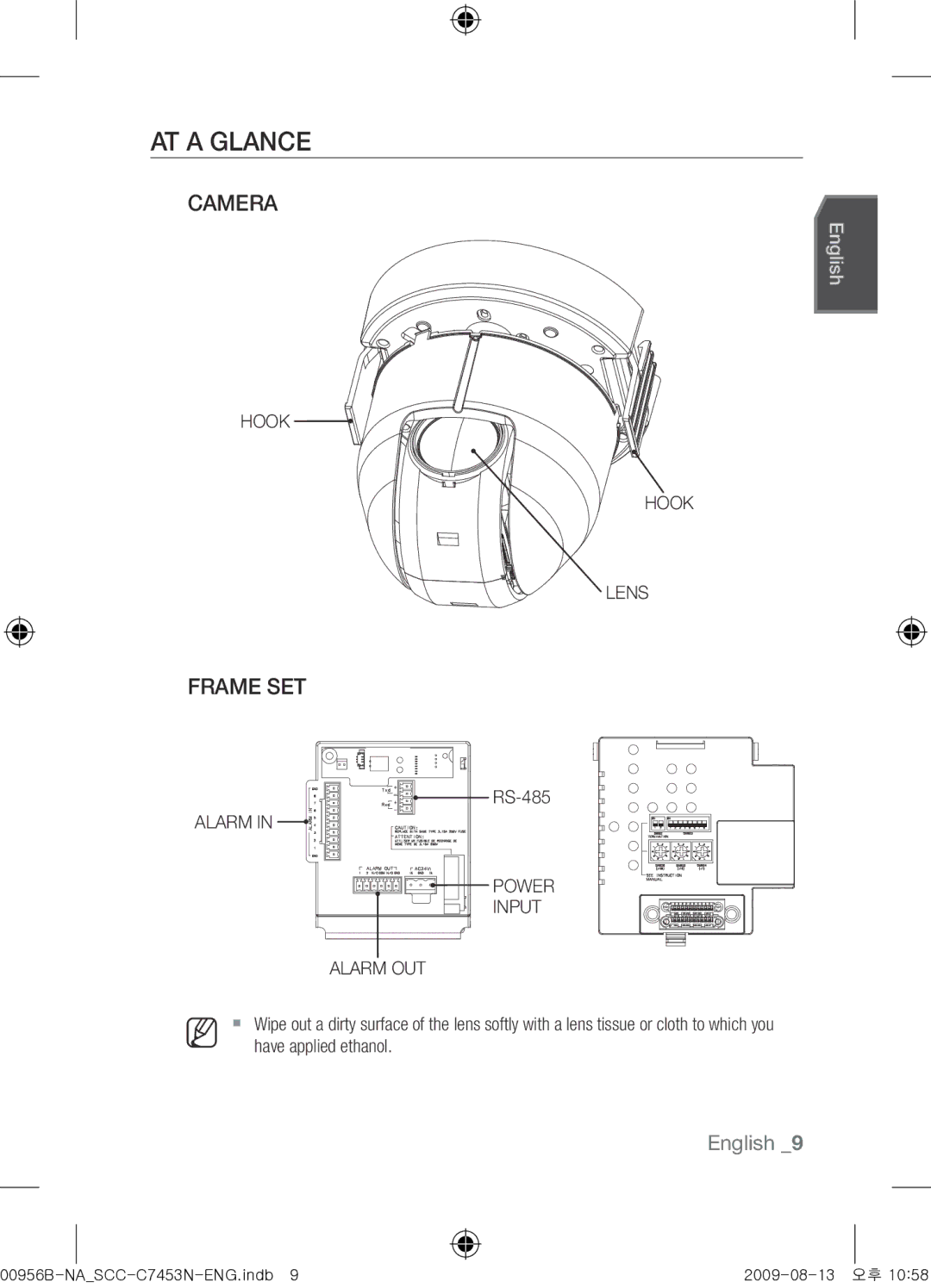 Samsung SCC-C7453N user manual At a Glance, Camera, Frame SET 