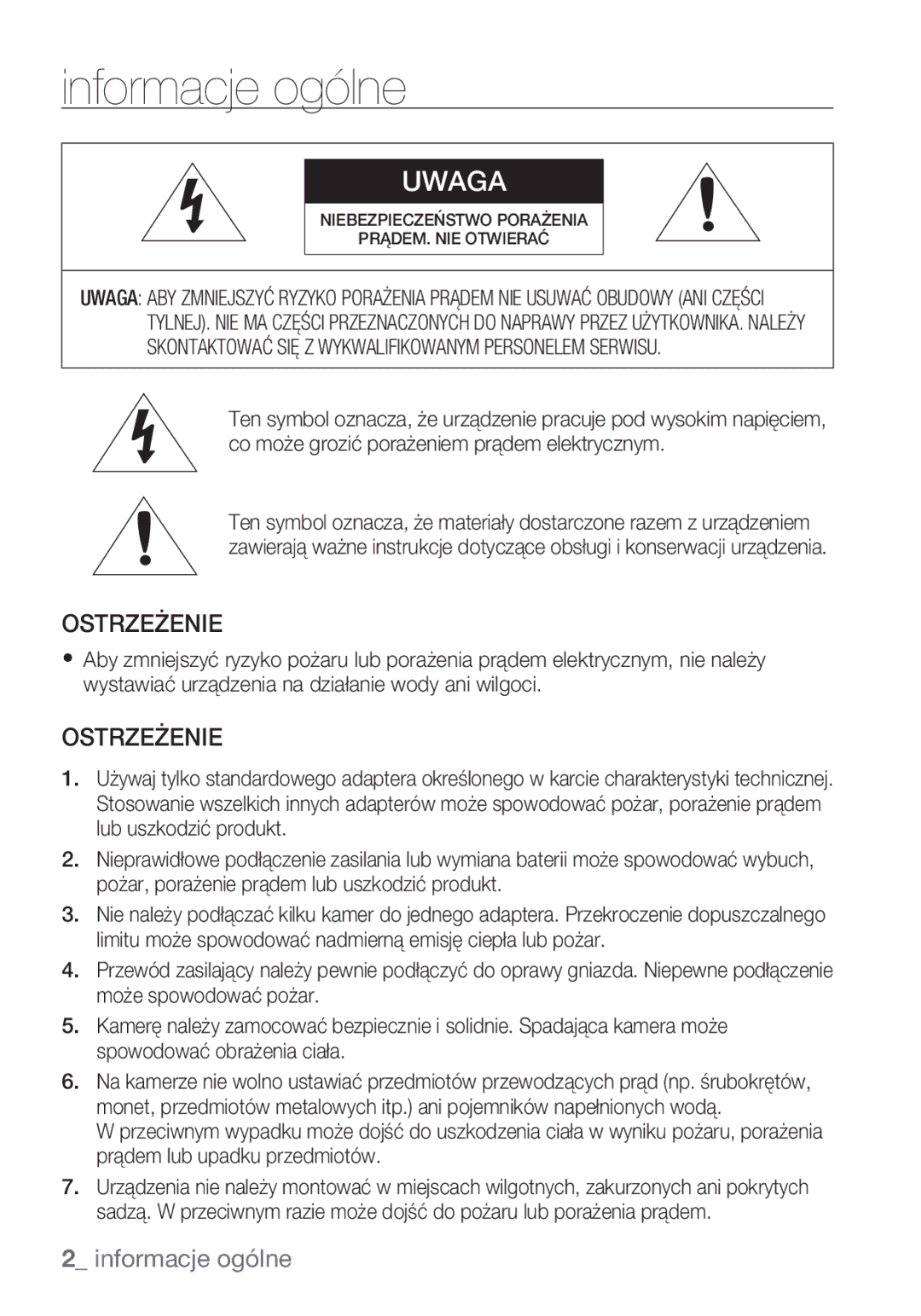 Samsung SCC-C7453P manual Informacje ogólne, Ostrzeżenie 