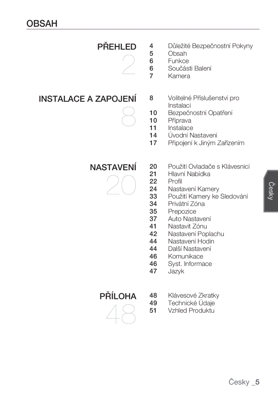 Samsung SCC-C7453P manual Obsah 