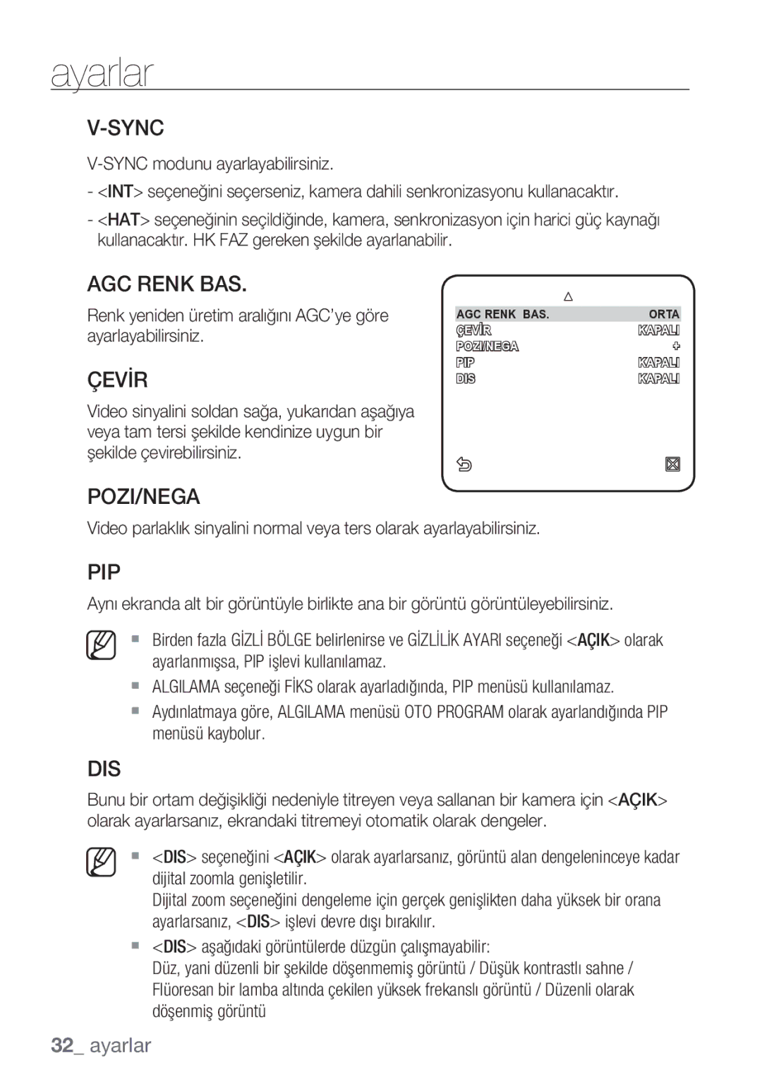 Samsung SCC-C7453P manual AGC Renk BAS, Çevİr 