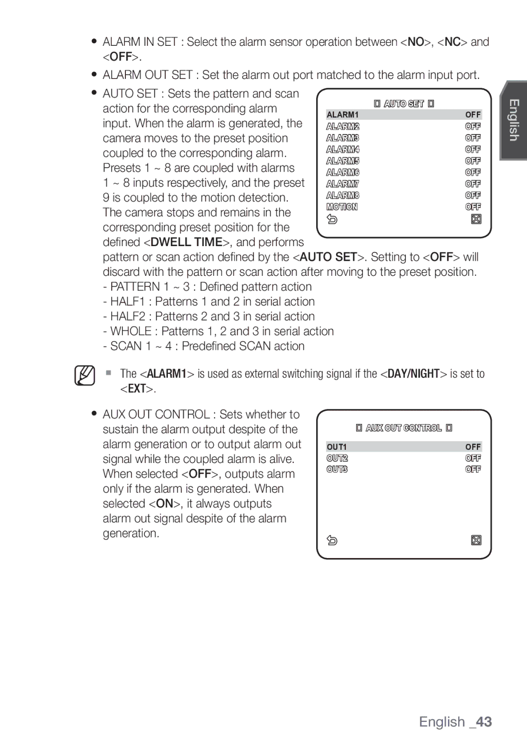 Samsung SCC-C7453P manual Auto SET Sets the pattern and scan 