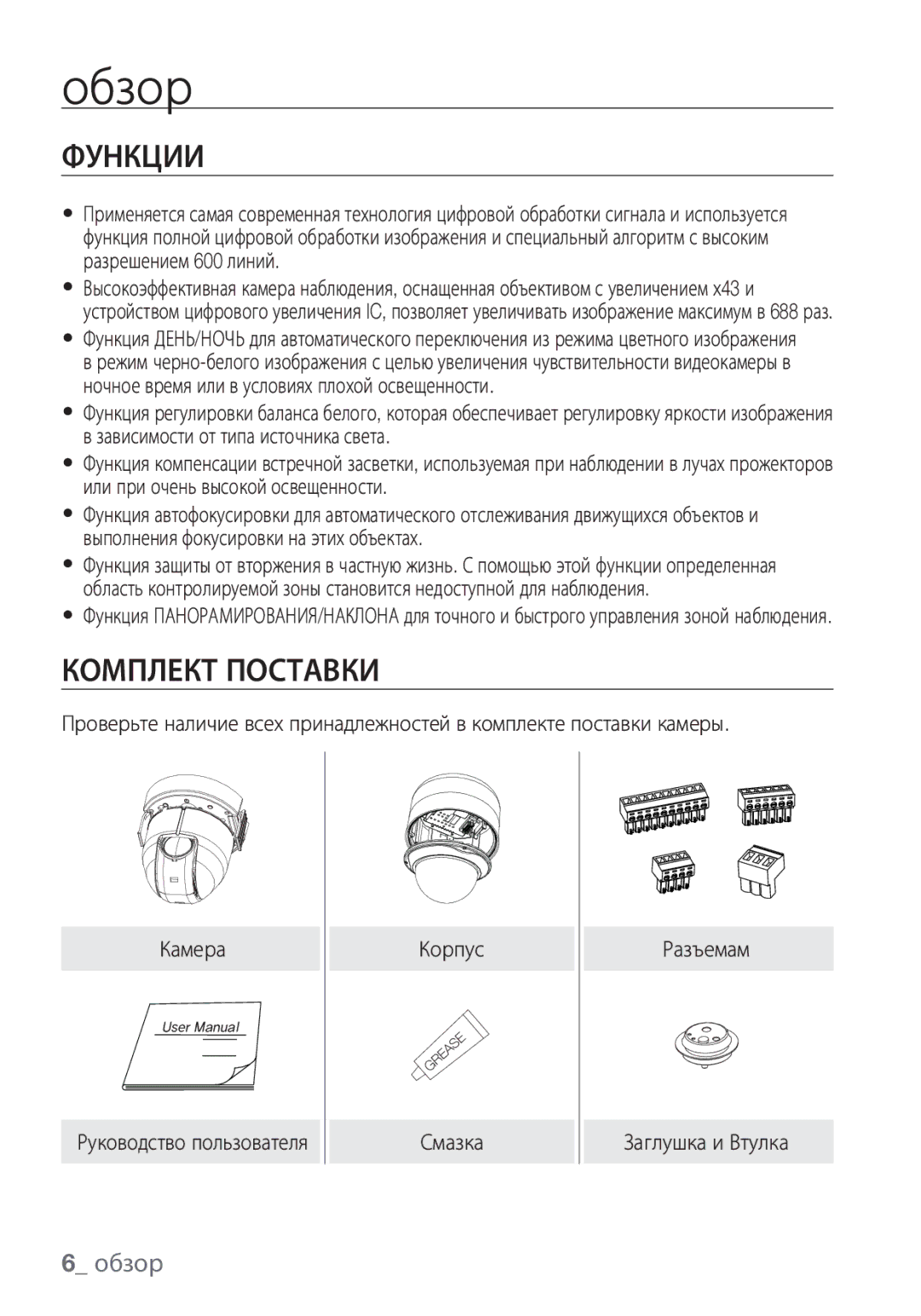 Samsung SCC-C7453P manual Функции, Комплект Поставки 