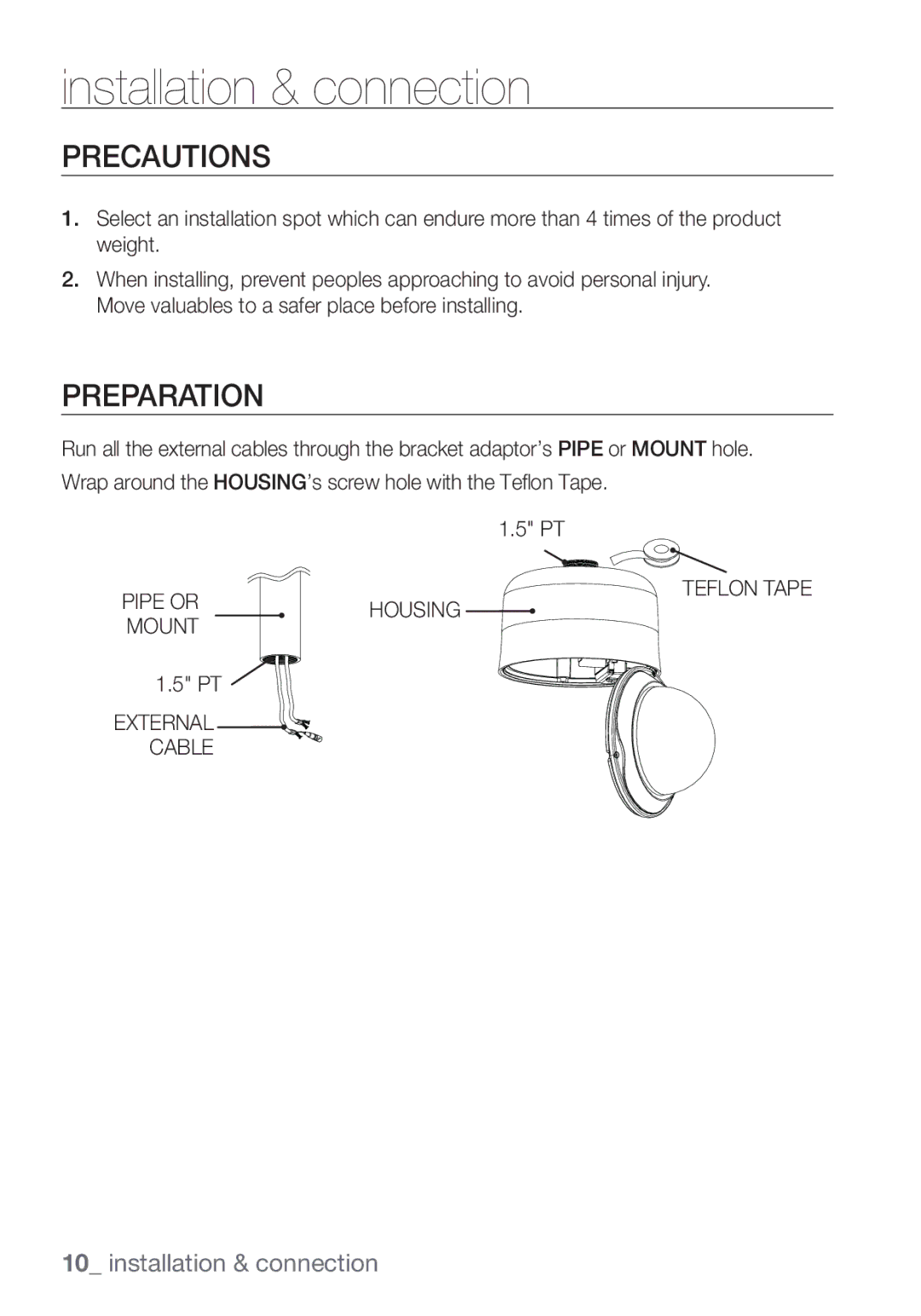 Samsung SCC-C7453P manual Precautions, Preparation, Housing, Cable 