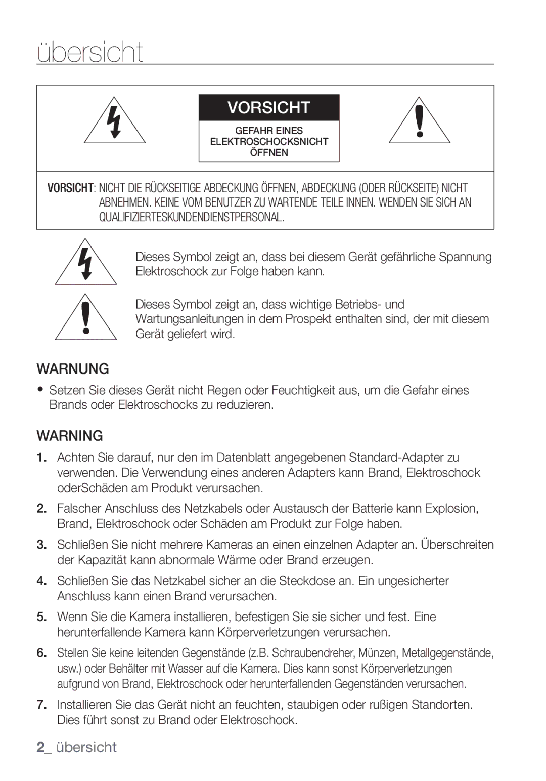 Samsung SCC-C7453P manual Übersicht, Warnung 