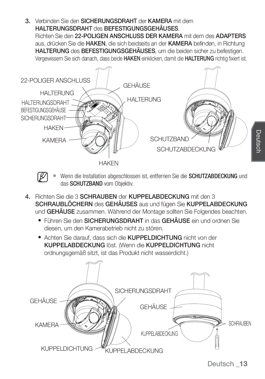 Samsung SCC-C7453P Schutzabdeckung Haken, Sicherungsdraht Gehäuse Kamera, Kuppelabdeckung Kuppeldichtung Kuppelabdeckung 