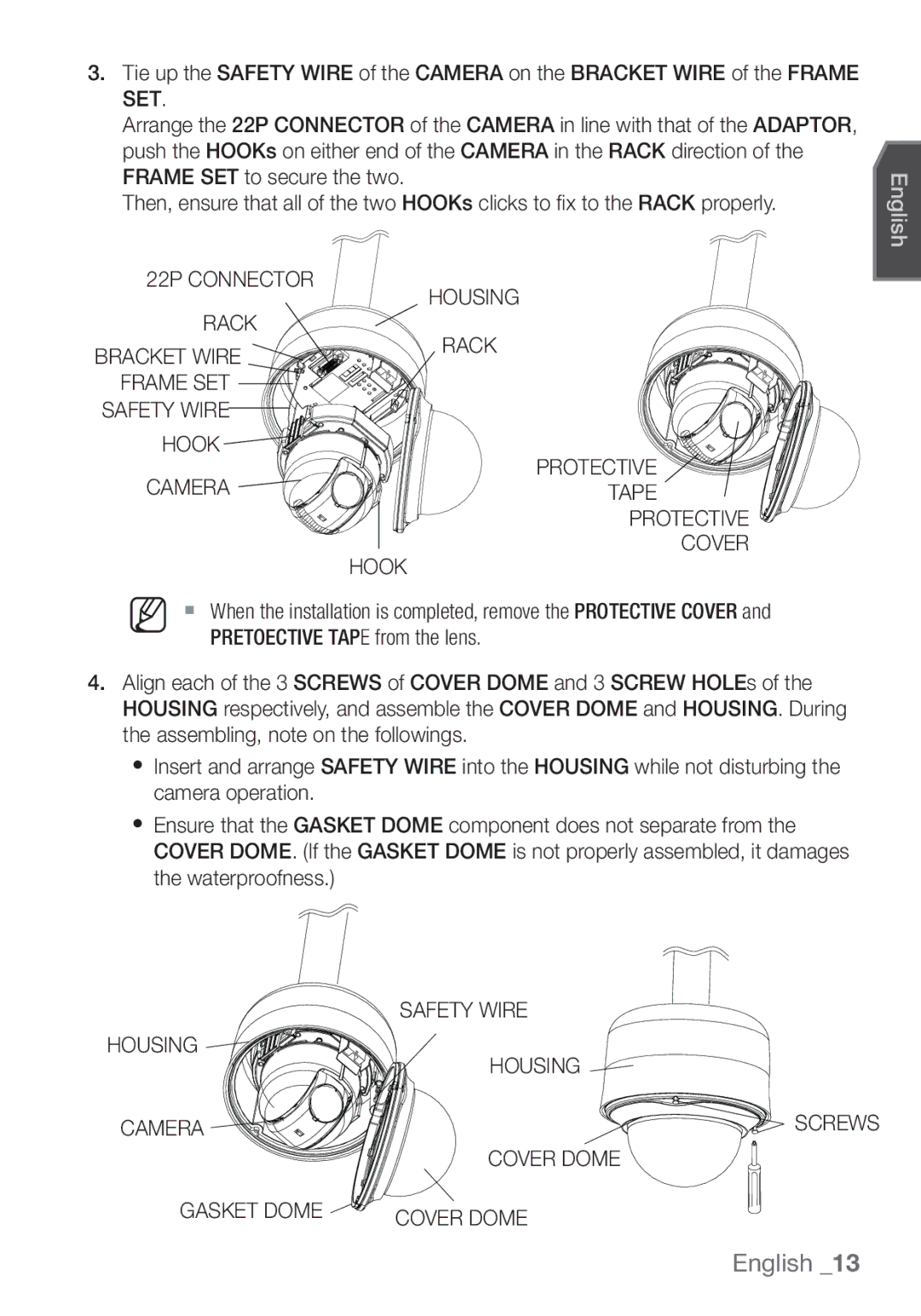 Samsung SCC-C7453P manual 22P Connector Housing Rack, Frame SET, Hook Protective Camera Tape Cover 