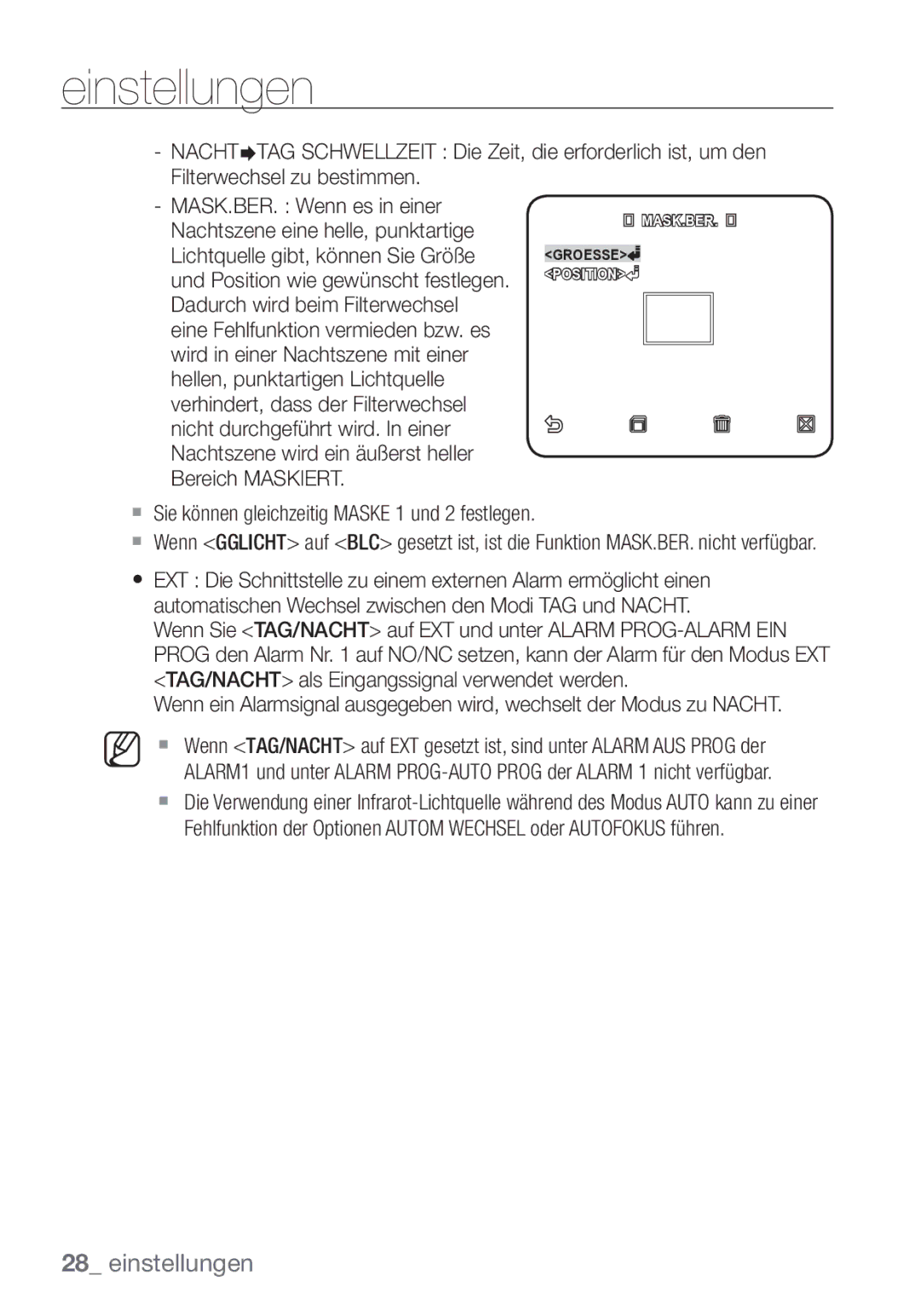 Samsung SCC-C7453P manual  Sie können gleichzeitig Maske 1 und 2 festlegen 