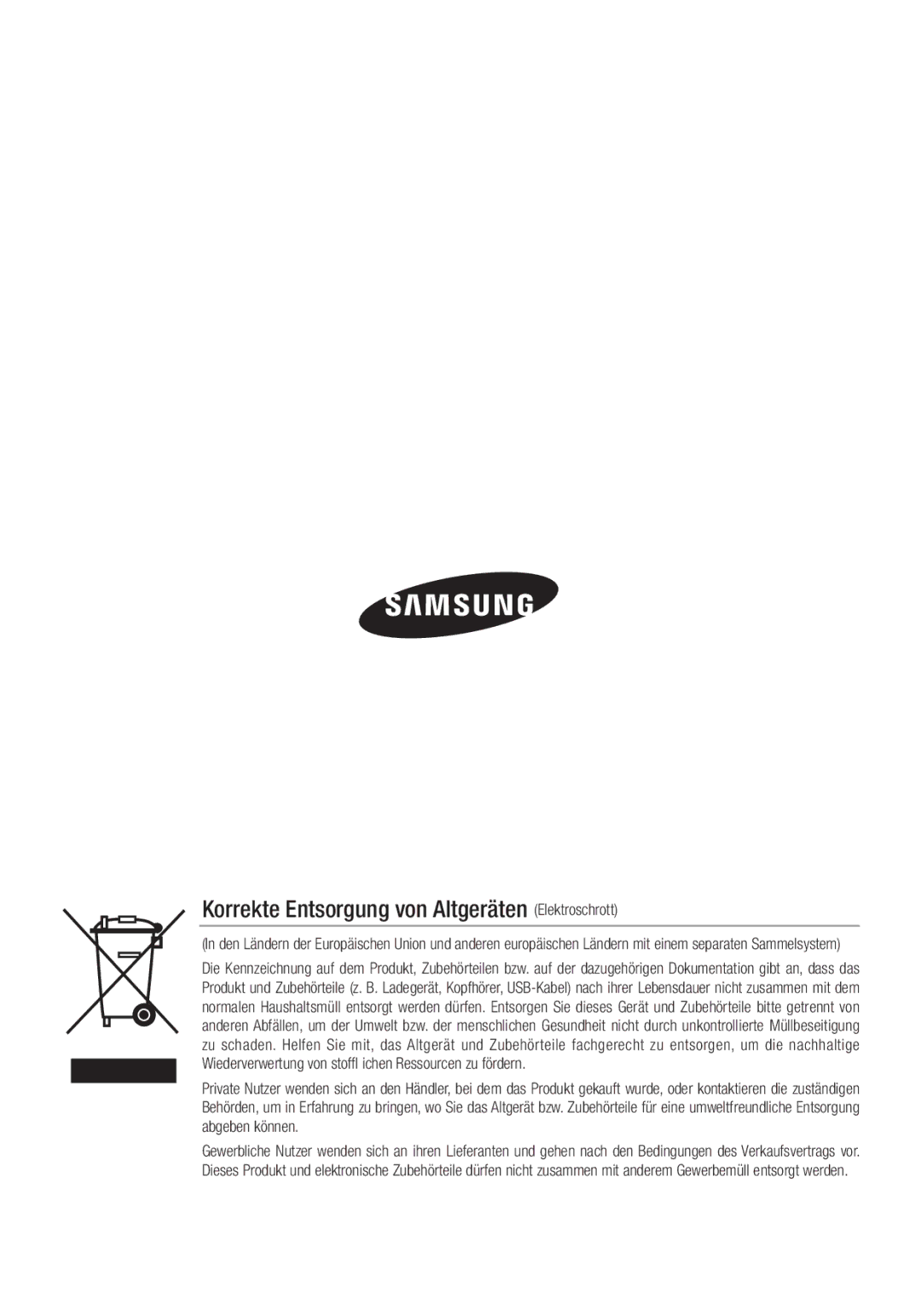 Samsung SCC-C7453P manual Korrekte Entsorgung von Altgeräten Elektroschrott 