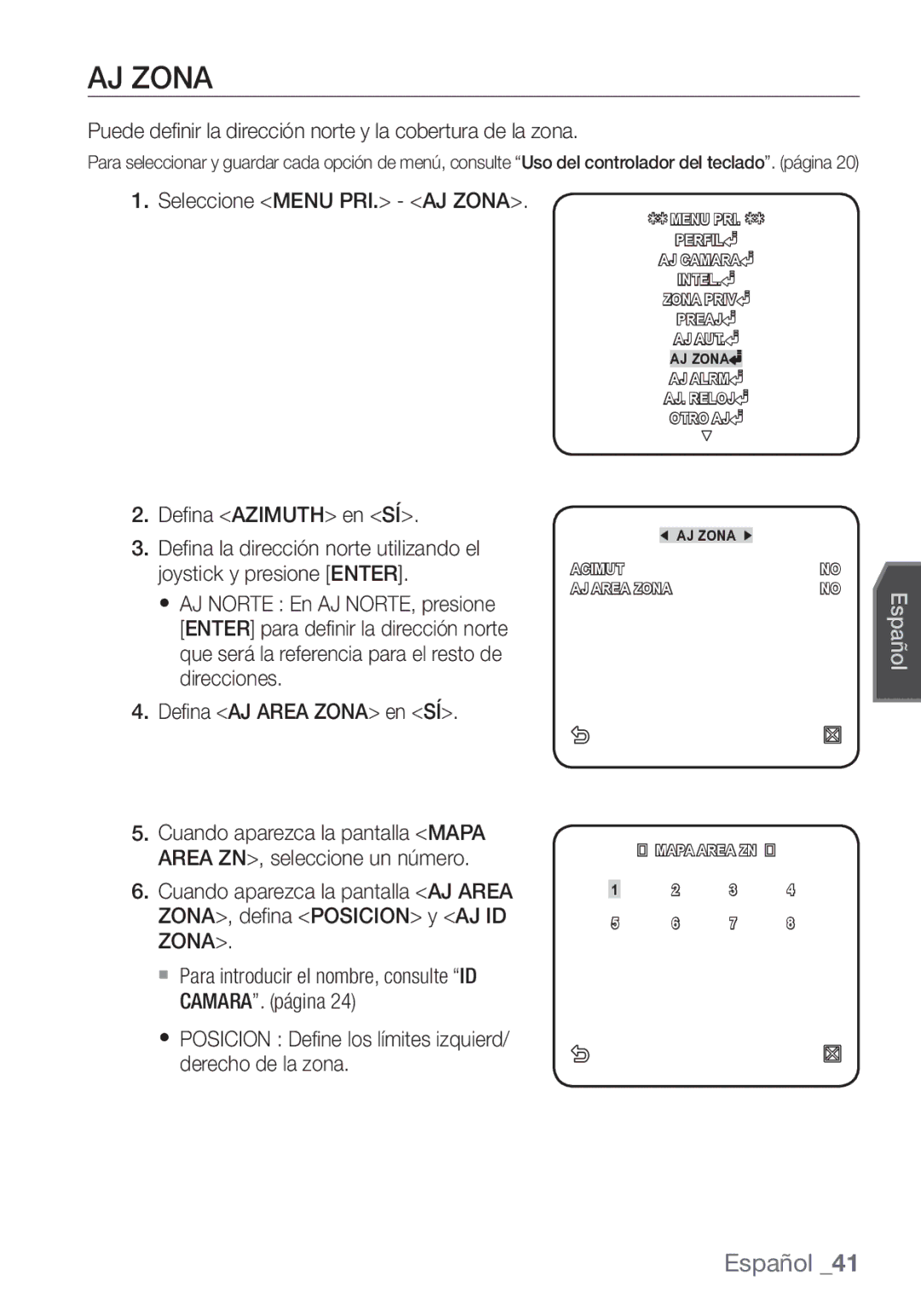 Samsung SCC-C7453P manual AJ Zona 