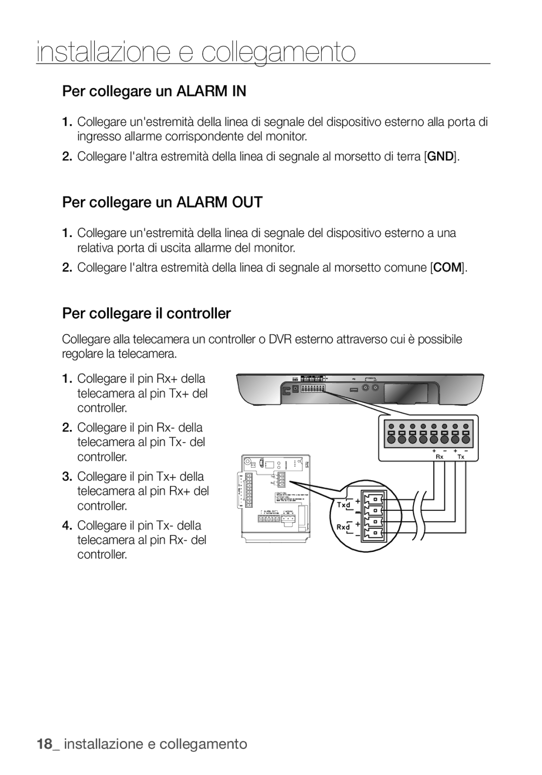 Samsung SCC-C7453P manual Per collegare un Alarm OUT, Per collegare il controller 