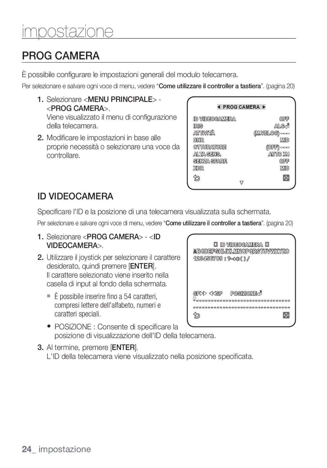 Samsung SCC-C7453P manual Selezionare Prog Camera ID Videocamera 