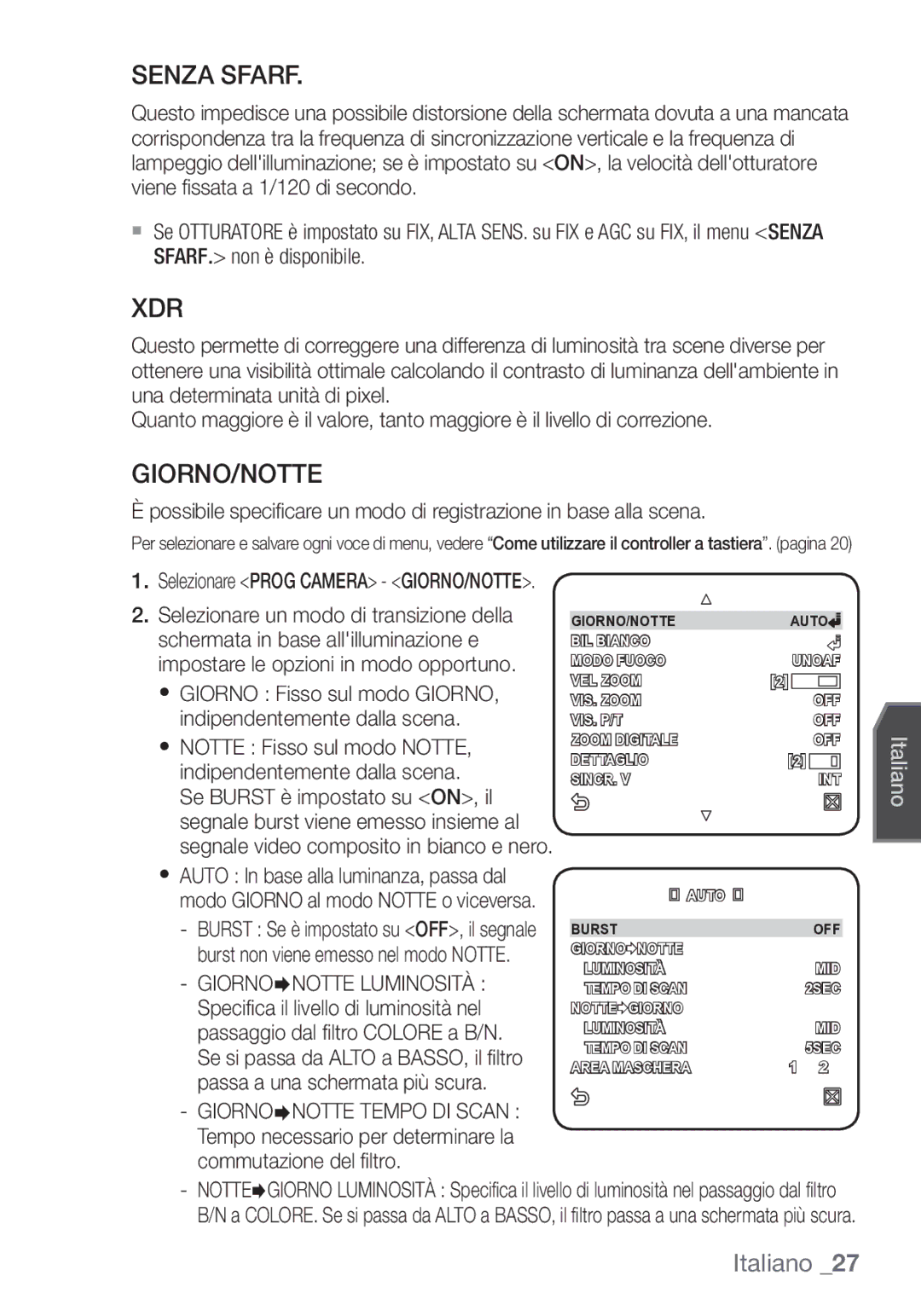 Samsung SCC-C7453P manual Senza Sfarf, Giorno/Notte 