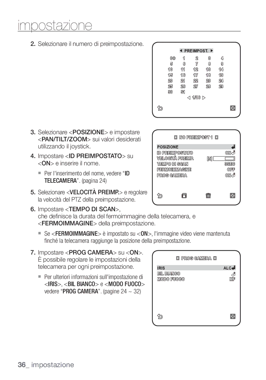 Samsung SCC-C7453P manual Selezionare Posizione e impostare, PAN/TILT/ZOOM sui valori desiderati Utilizzando il joystick 