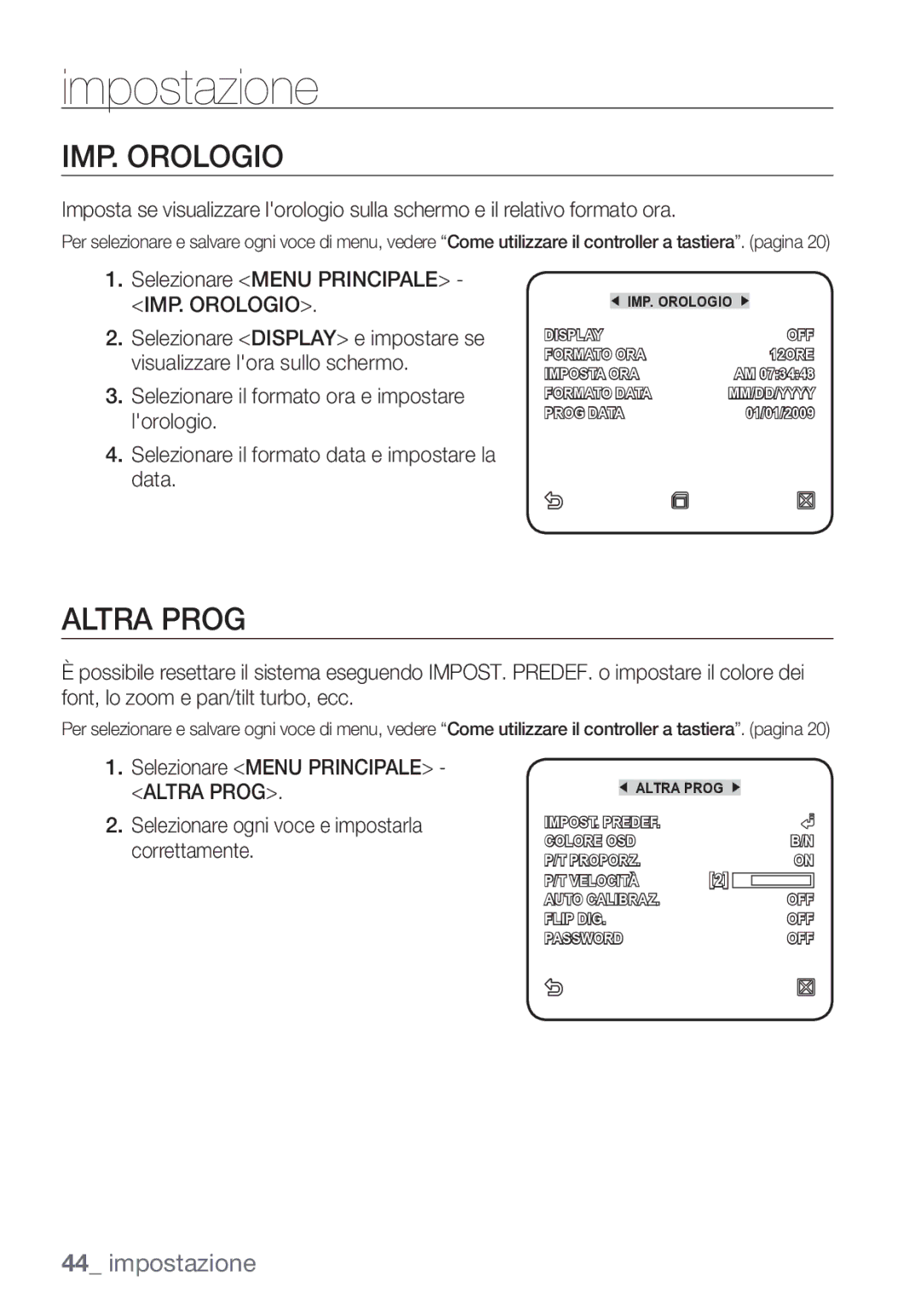 Samsung SCC-C7453P manual IMP. Orologio, Altra Prog 