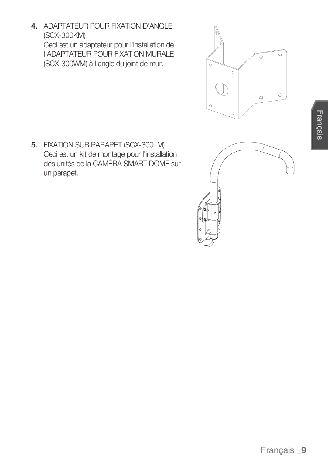 Samsung SCC-C7453P manual Adaptateur Pour Fixation Dangle SCX-300KM 