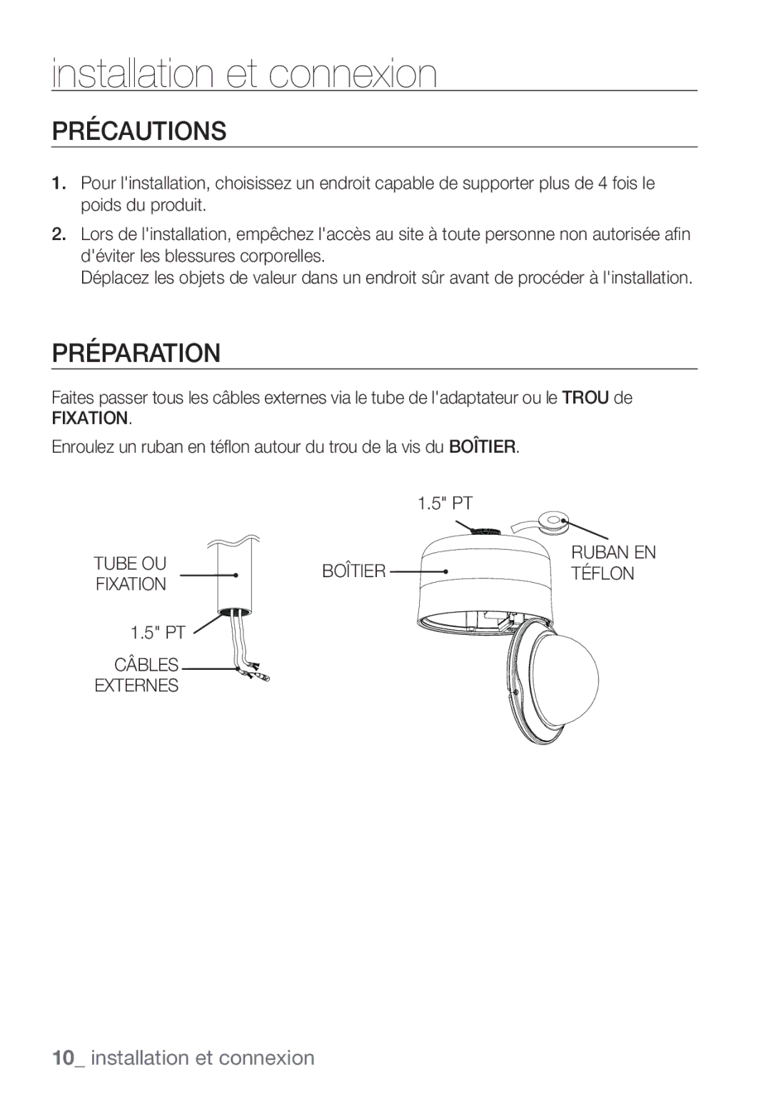 Samsung SCC-C7453P manual Précautions, Préparation 