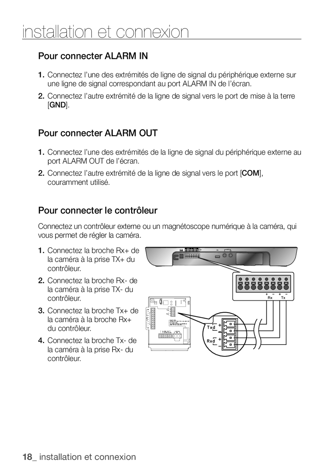 Samsung SCC-C7453P manual Pour connecter Alarm OUT, Pour connecter le contrôleur 