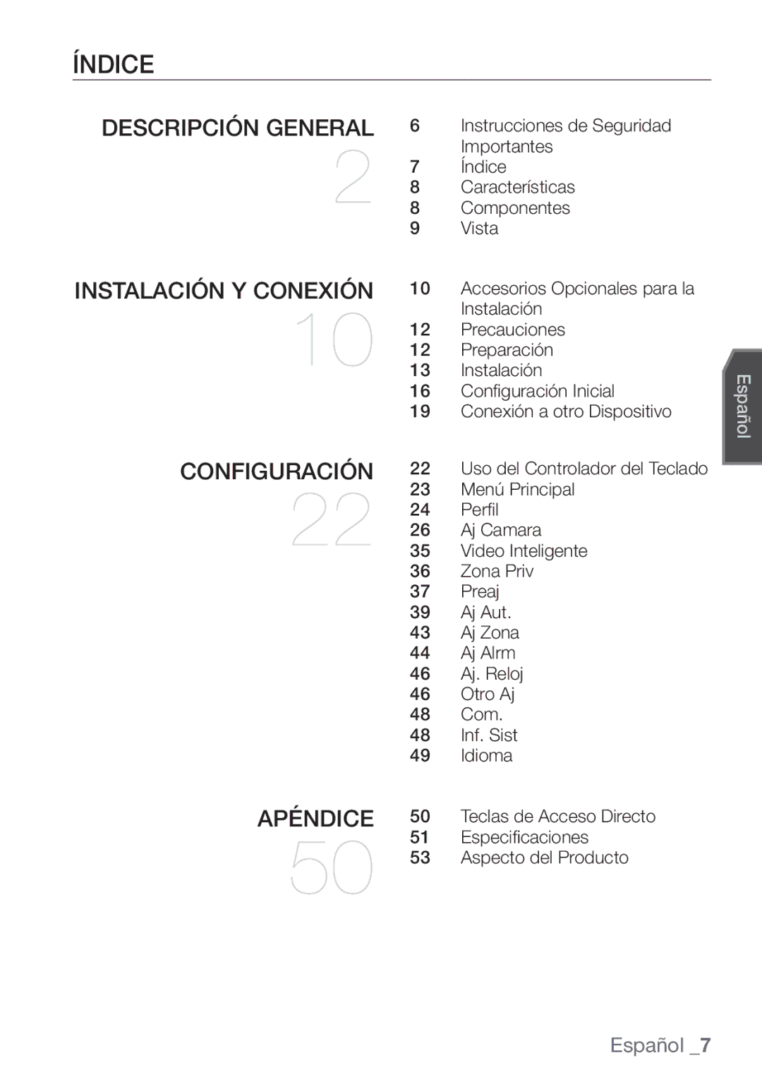 Samsung SCC-C7453P manual Índice 