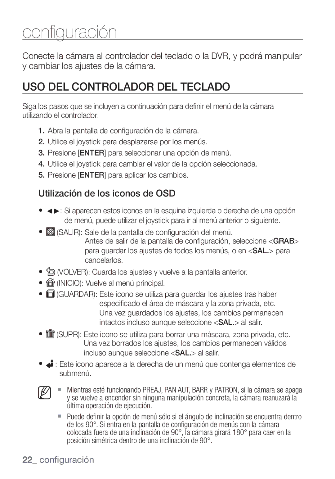 Samsung SCC-C7453P manual USO DEL Controlador DEL Teclado, Utilización de los iconos de OSD 