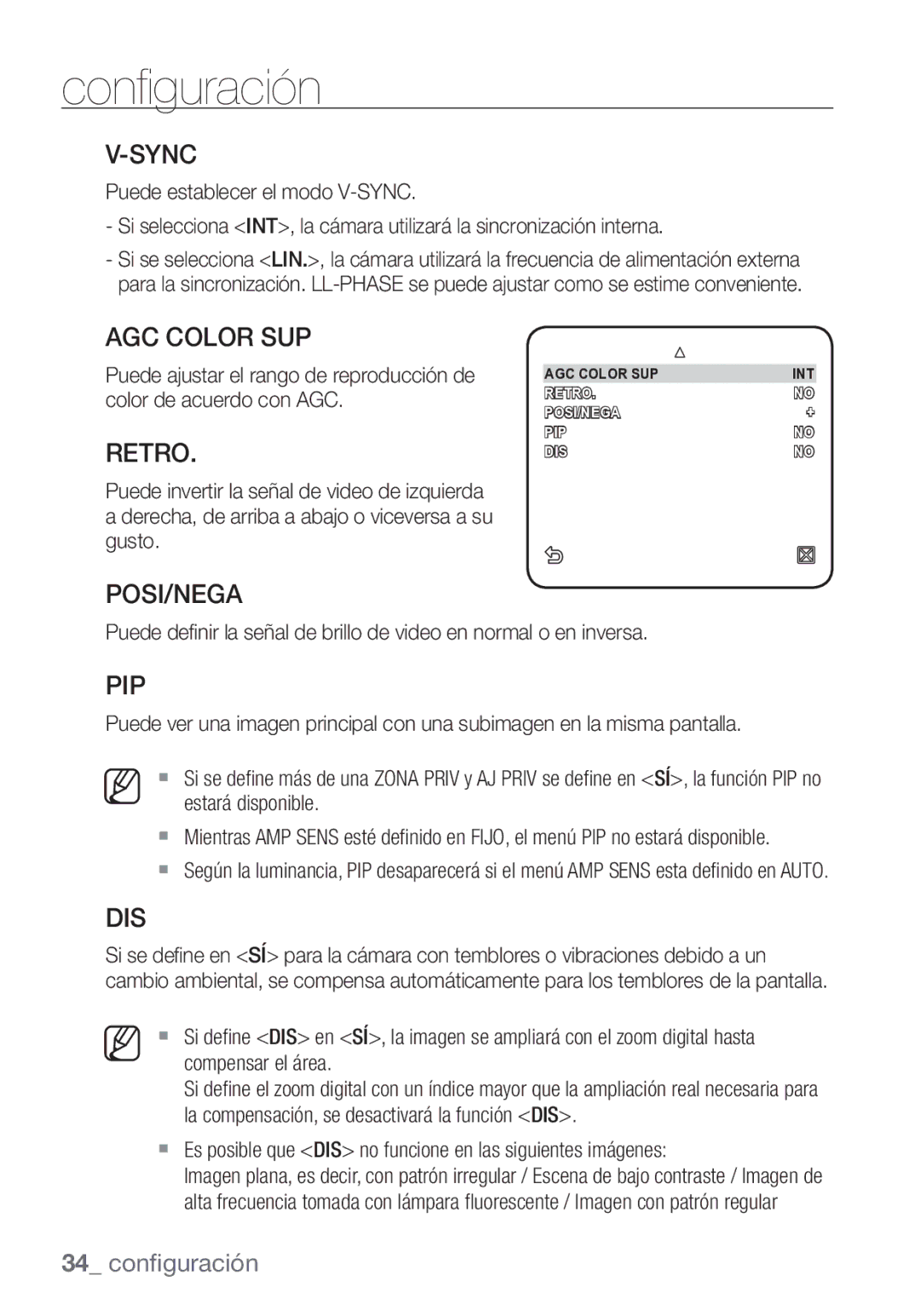 Samsung SCC-C7453P manual AGC Color SUP, Retro, Dis 