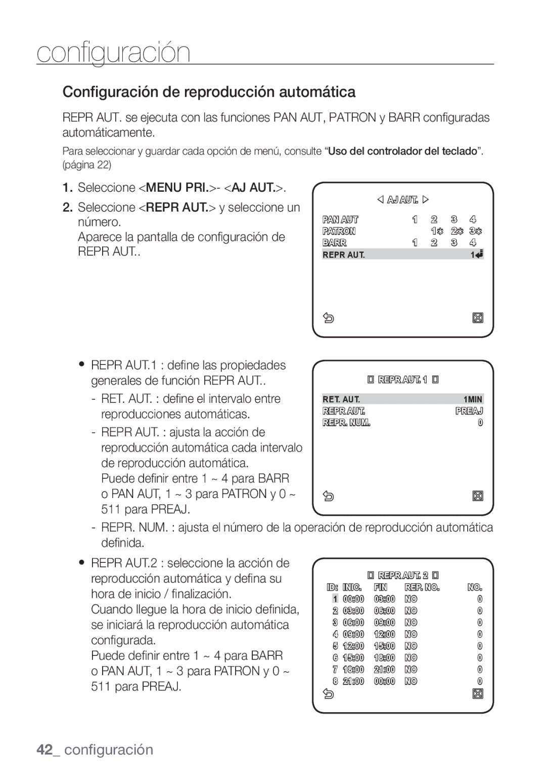 Samsung SCC-C7453P manual Configuración de reproducción automática 