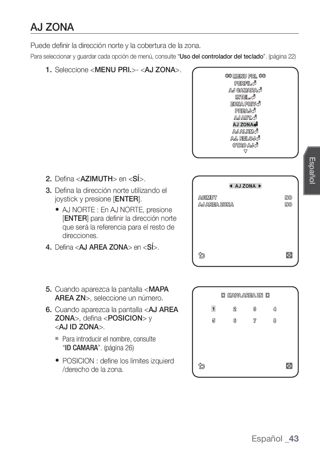 Samsung SCC-C7453P manual AJ Zona, AJ ID Zona 