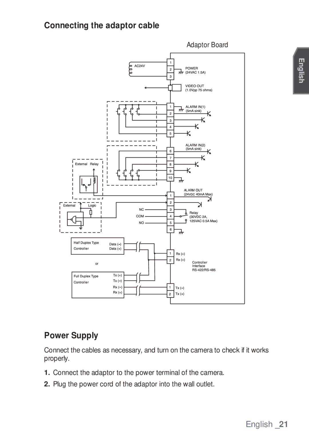 Samsung SCC-C7453P manual Connecting the adaptor cable 