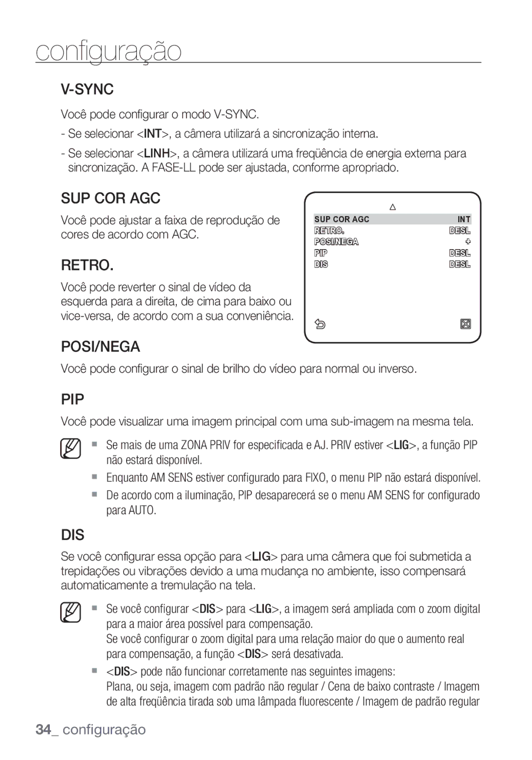 Samsung SCC-C7453P manual Sup Cor Agc,  DIS pode não funcionar corretamente nas seguintes imagens 