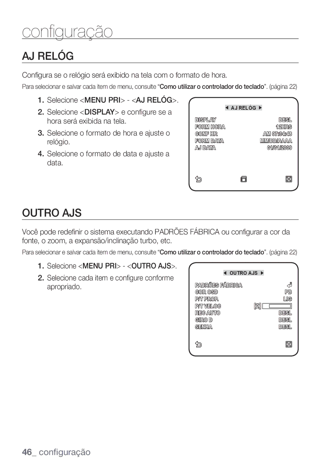 Samsung SCC-C7453P manual AJ Relóg, Outro AJS 