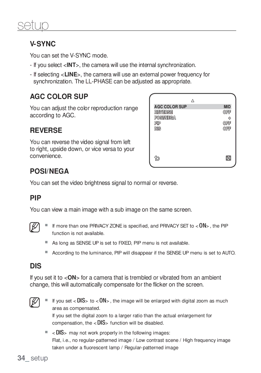 Samsung SCC-C7453P manual AGC Color SUP 