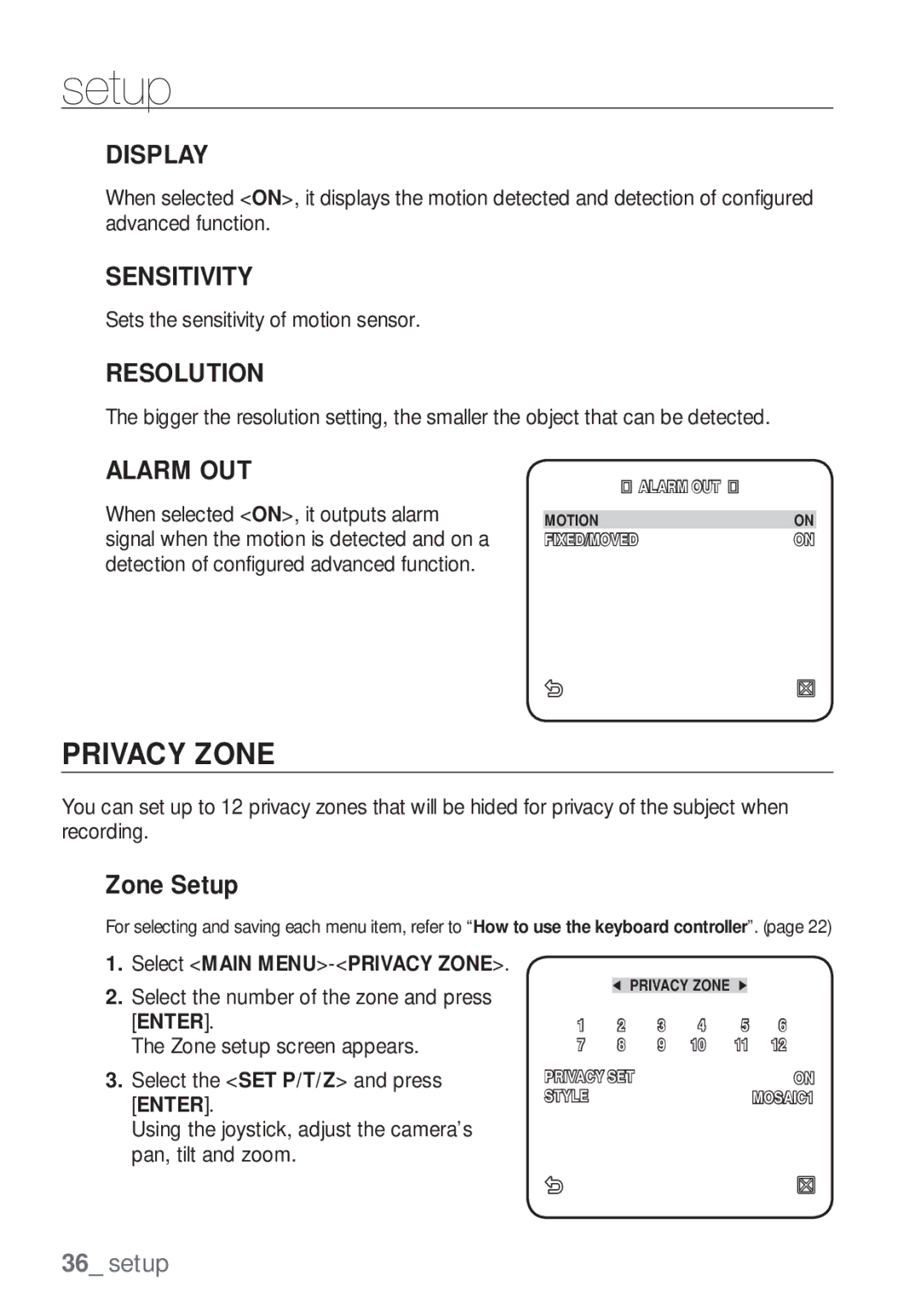 Samsung SCC-C7453P manual Privacy Zone, Display 