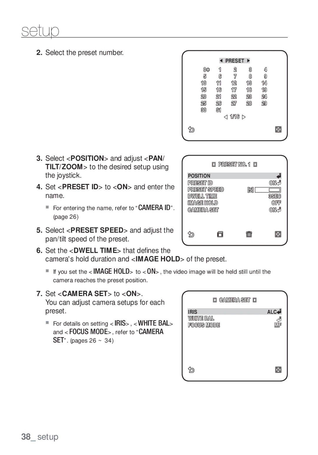 Samsung SCC-C7453P manual Select Position and adjust PAN 