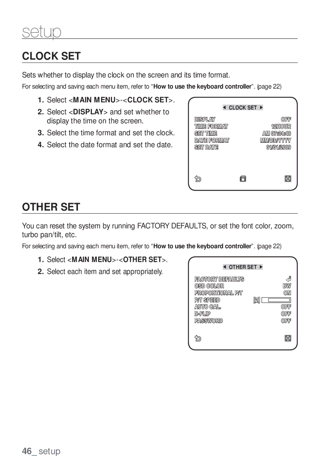 Samsung SCC-C7453P manual Clock SET, Other SET 