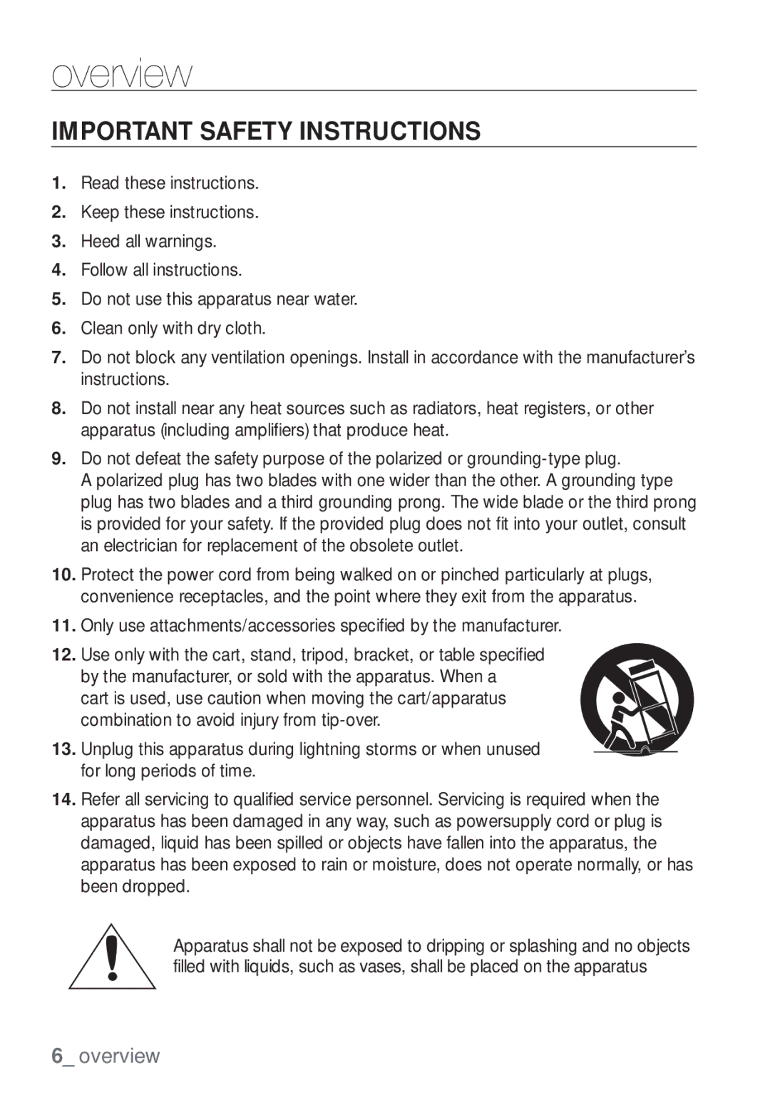 Samsung SCC-C7453P manual Important Safety Instructions 