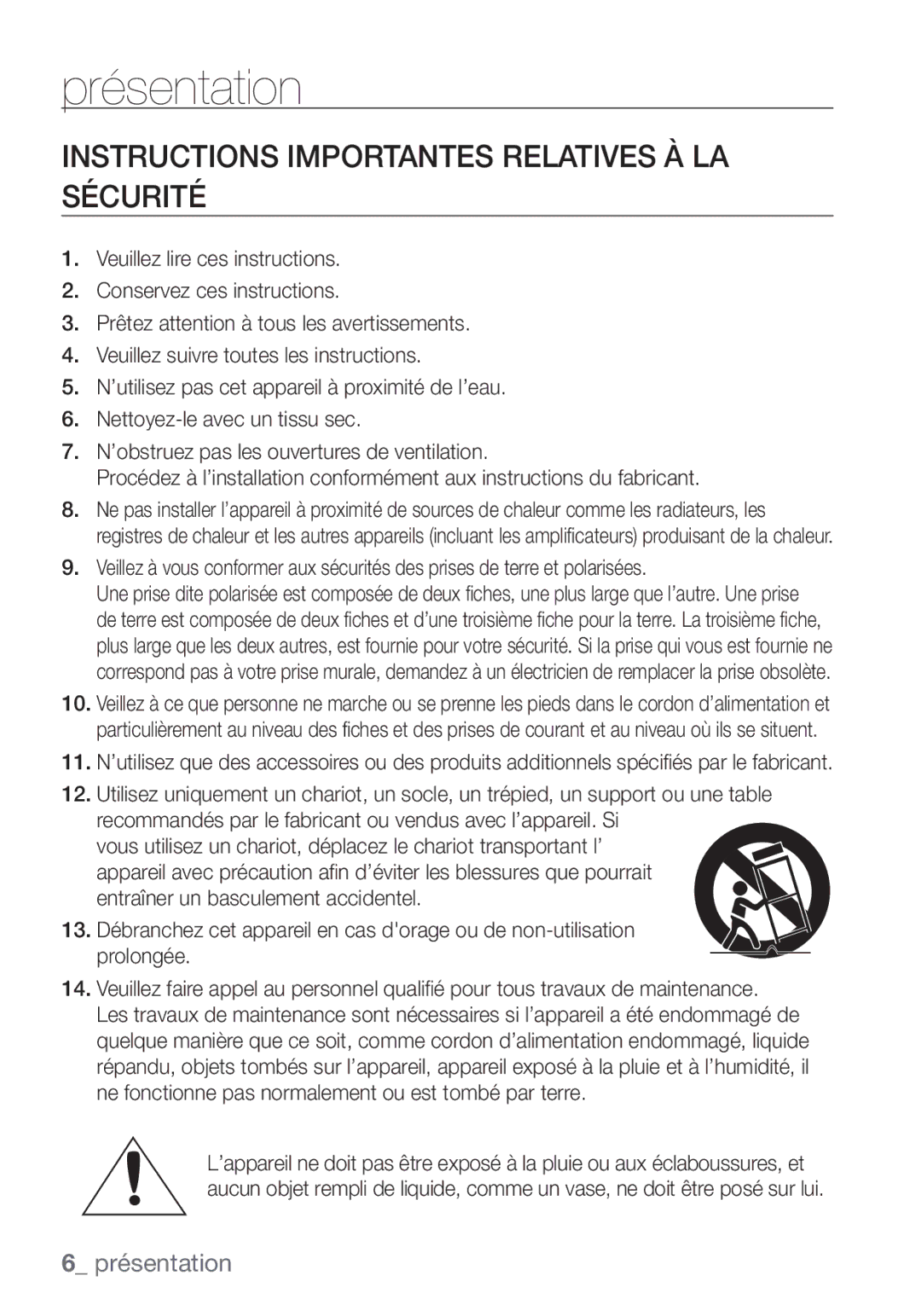 Samsung SCC-C7453P manual Instructions Importantes Relatives À LA Sécurité 